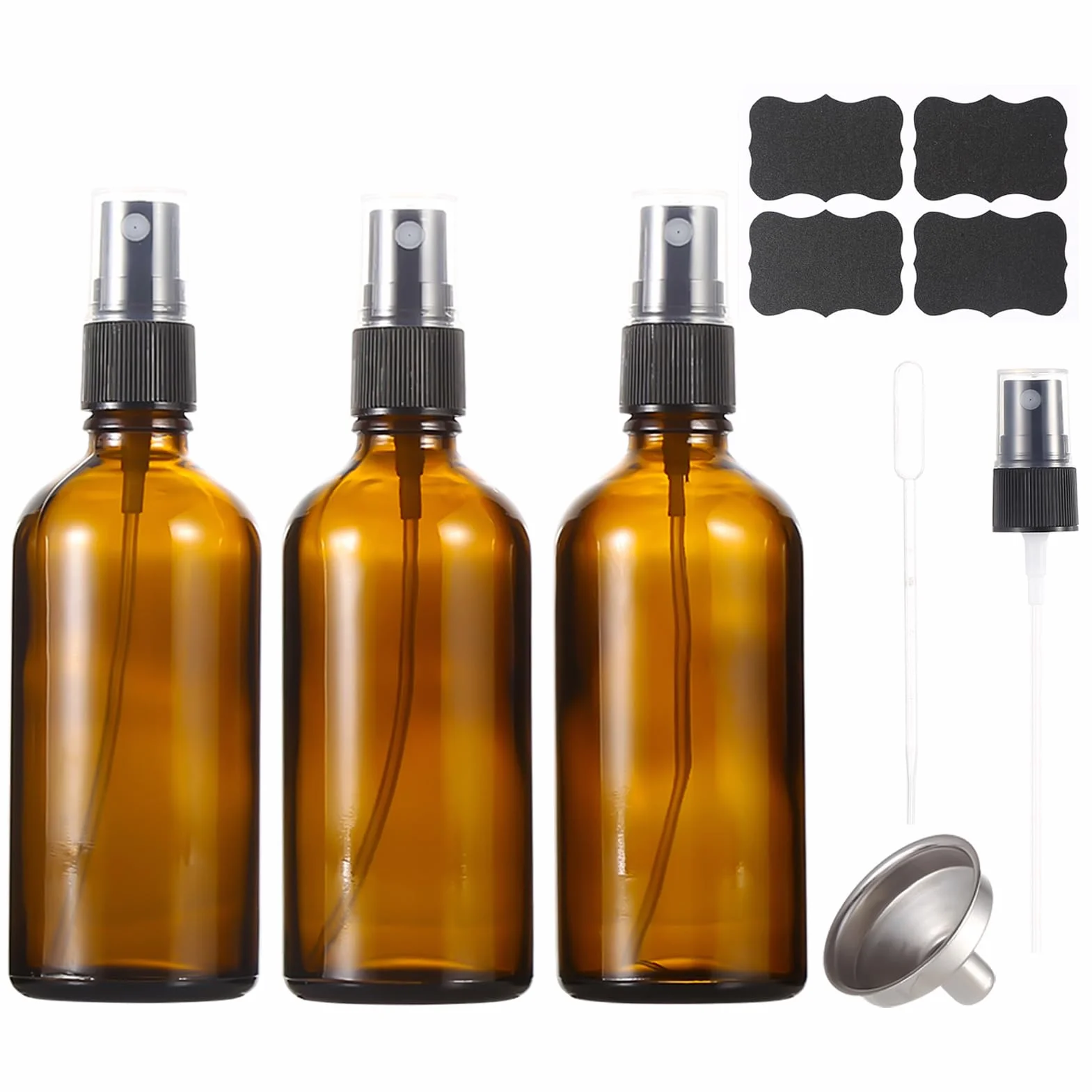 Lot de 3 flacons vaporisateurs ambrés 100 ml pour parfum, aromathérapie, cosmétiques
