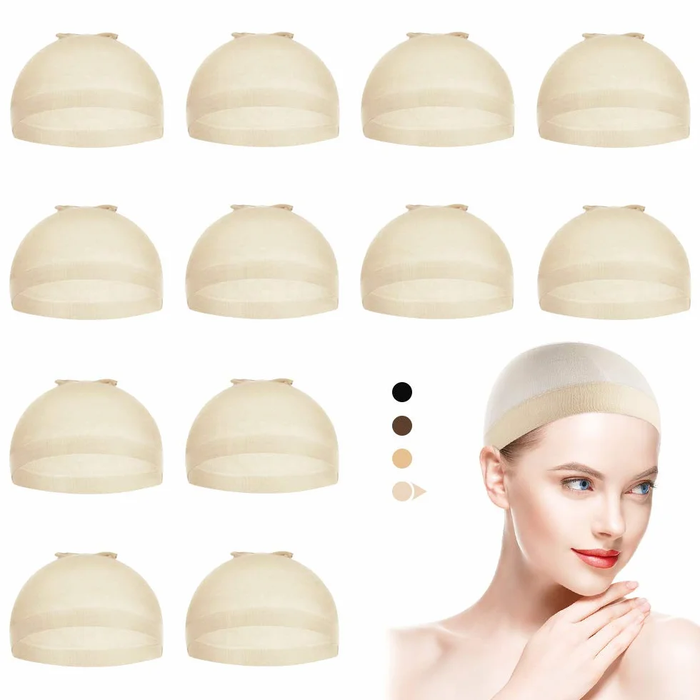 Dreamlover Gorros de Pelucas para Mujer, Casquillos de Nylon, Color Nude 12 Piezas