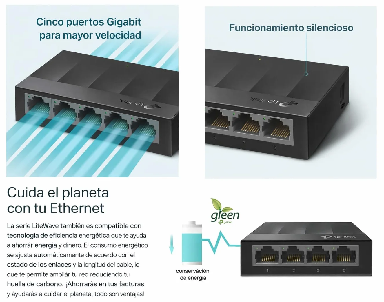 TP-Link LS1005G Switch Ethernet Gigabit 5 Puertos 10/100/1000 Mbps Plug y Play