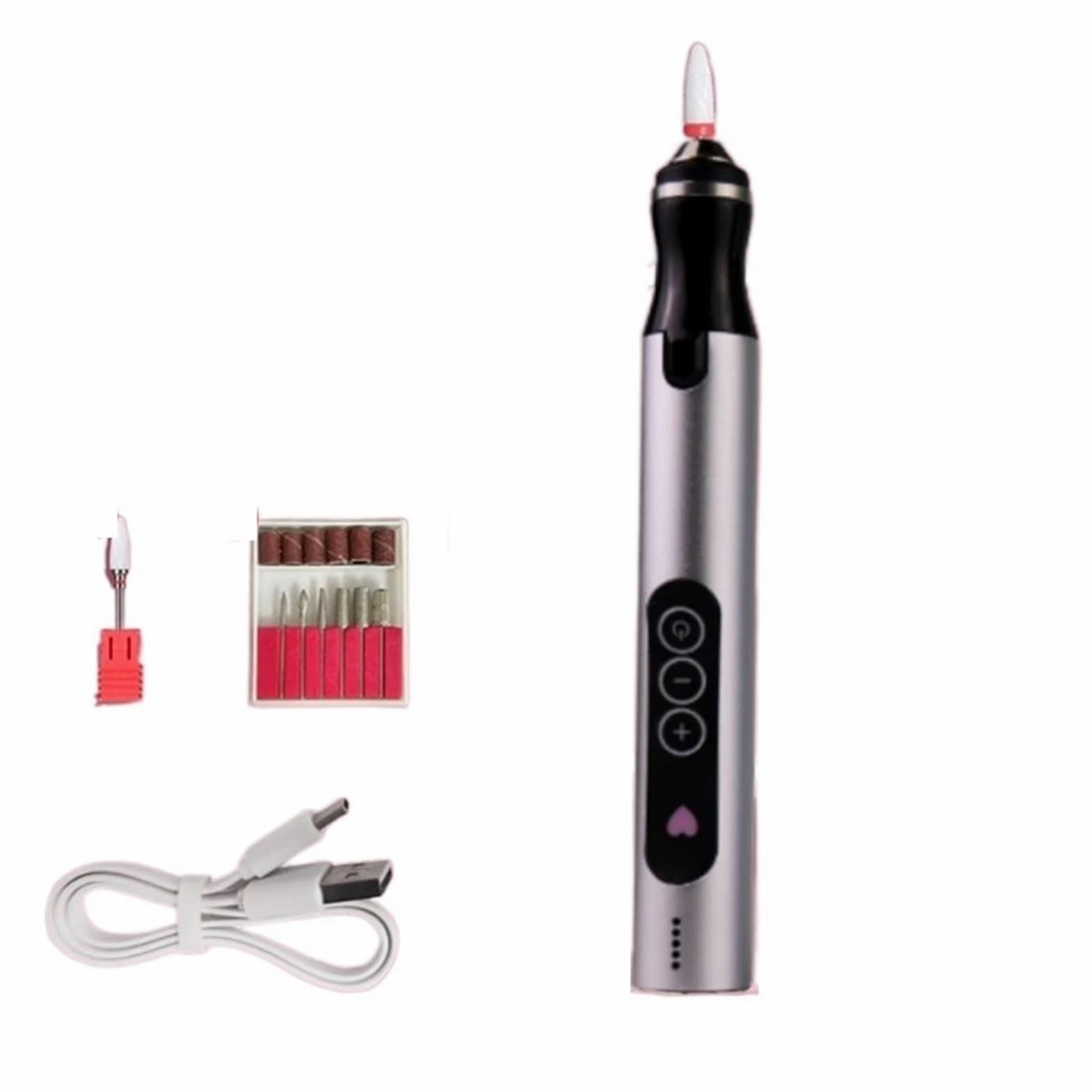 Torno para Uñas Taladro eléctrico for uñas, Juego de Fresas for manicura Profesional, Brocas for uñas, removedor de Esmalte de Gel, manicura artística for uñas(Silver)
