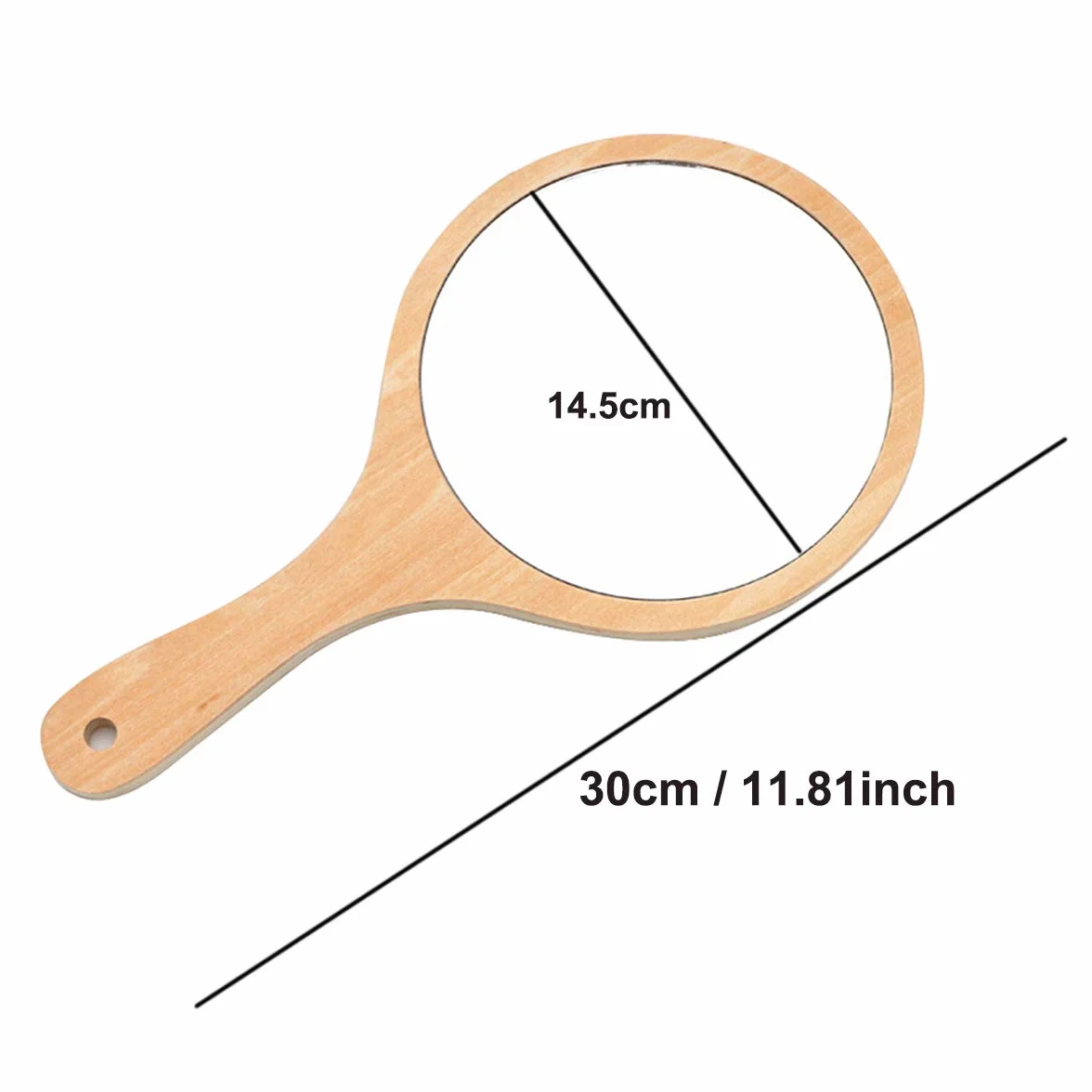 Espejo de Mano de Madera Redondo Portátil para Maquillaje y Peluquería
