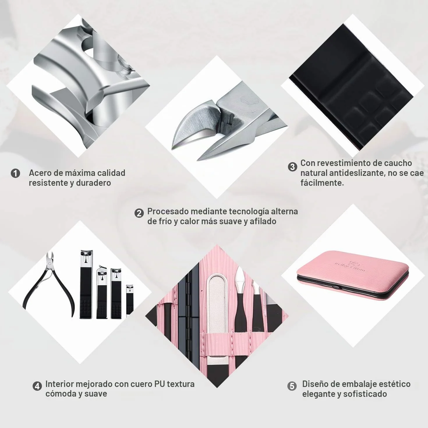 Cortaúñas Acero Inoxidable Grooming Kit Set 15 Piezas Manicura Pedicura