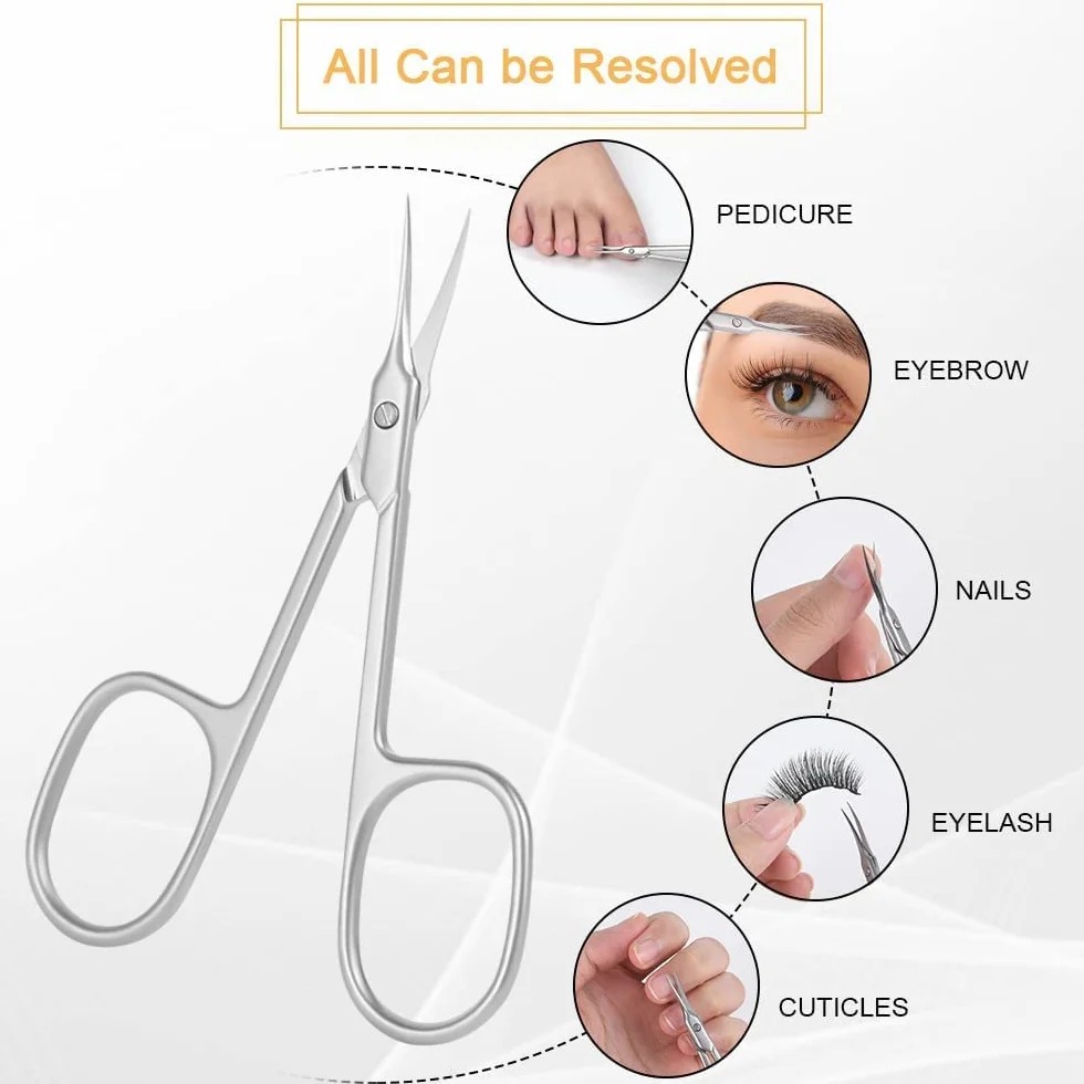 Tijeras Profesionales para Uñas de Acero Inoxidable, Tijera Curva Extra Afilada para Cutícula y Vello Facial