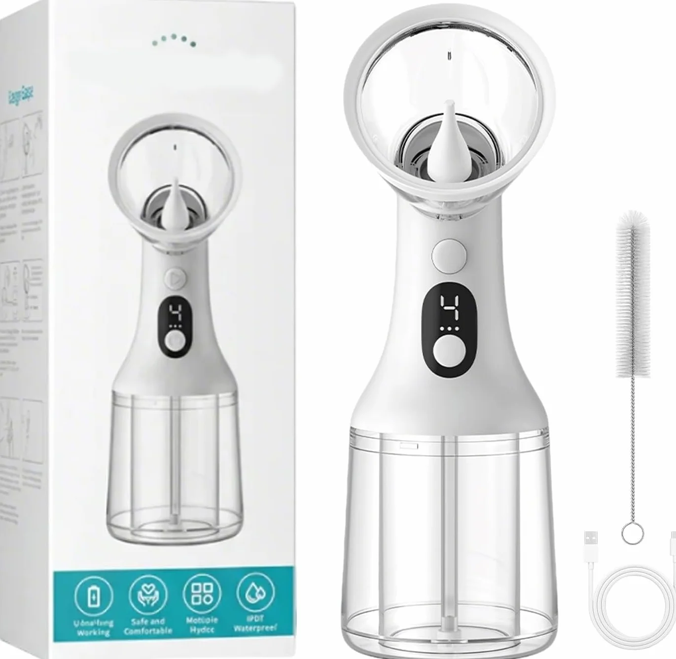Eliminador De Cerumen Con DepóSito De Residuos Integrado, Sistema De IrrigacióN Y Limpieza De OíDos | 4 Modos De PresióN, Pantalla Led, Limpieza Suave Y Fiable ,1pcs