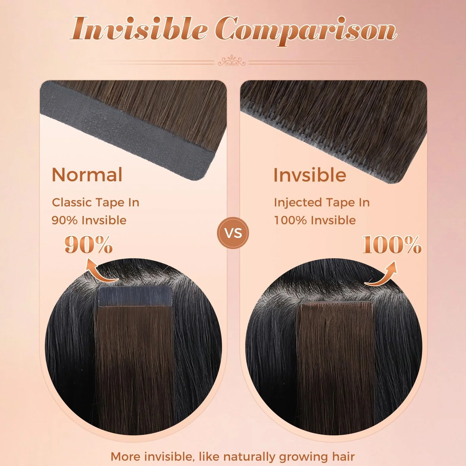 MY-LADY 10Piezas Extensiones Cabello Humano Natural Liso 50cm #02 Marrón Oscuro 25g