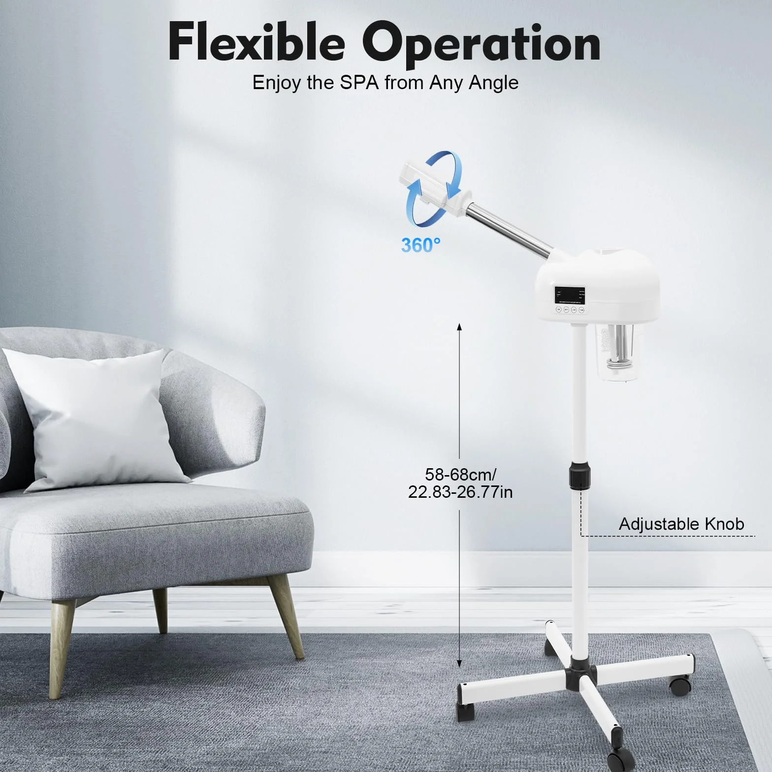 Profesional Vapor Facial Humidificador Brazo Giratorio Panel LCD Ozono Spray Caliente Limpieza Poros