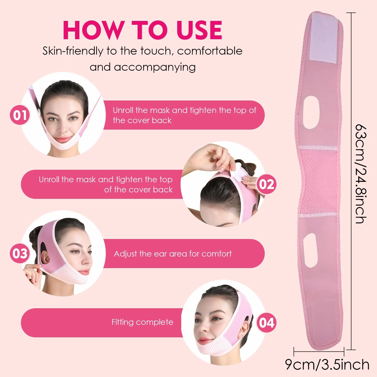 V Line Lifting Mask Faja Facial Reductor Doble Barbilla Reutilizable Correa Adelgazante Banda Ajuste Cara V Liftings Reafirmante Rosa