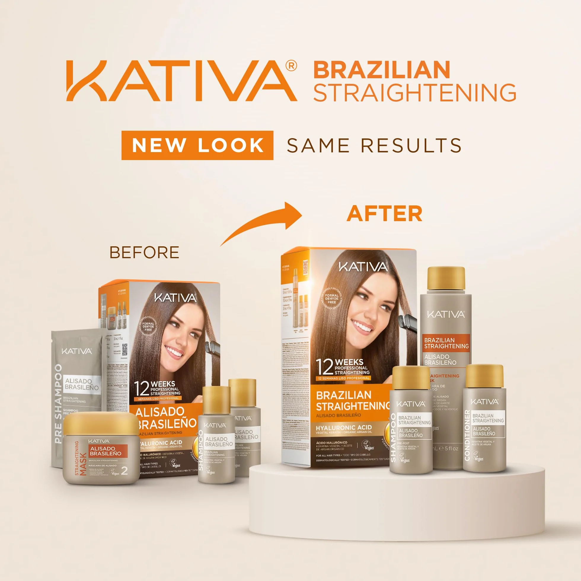 Kativa Kit Alisado Brasileño con Ácido Hialurónico Tratamiento Profesional Keratina 12 Semanas Vegano
