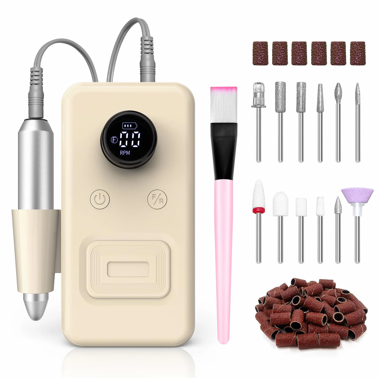 COPPA Torno para Uñas Profesional, NDK106 Lima Eléctrica Uñas con 12 Brocas 31 Bandas, 45000 RPM Velocidad Ajustable Nail Drill Kit para Pulido y Eliminación de gel de Uñas Acrílicas, Salón & Casa