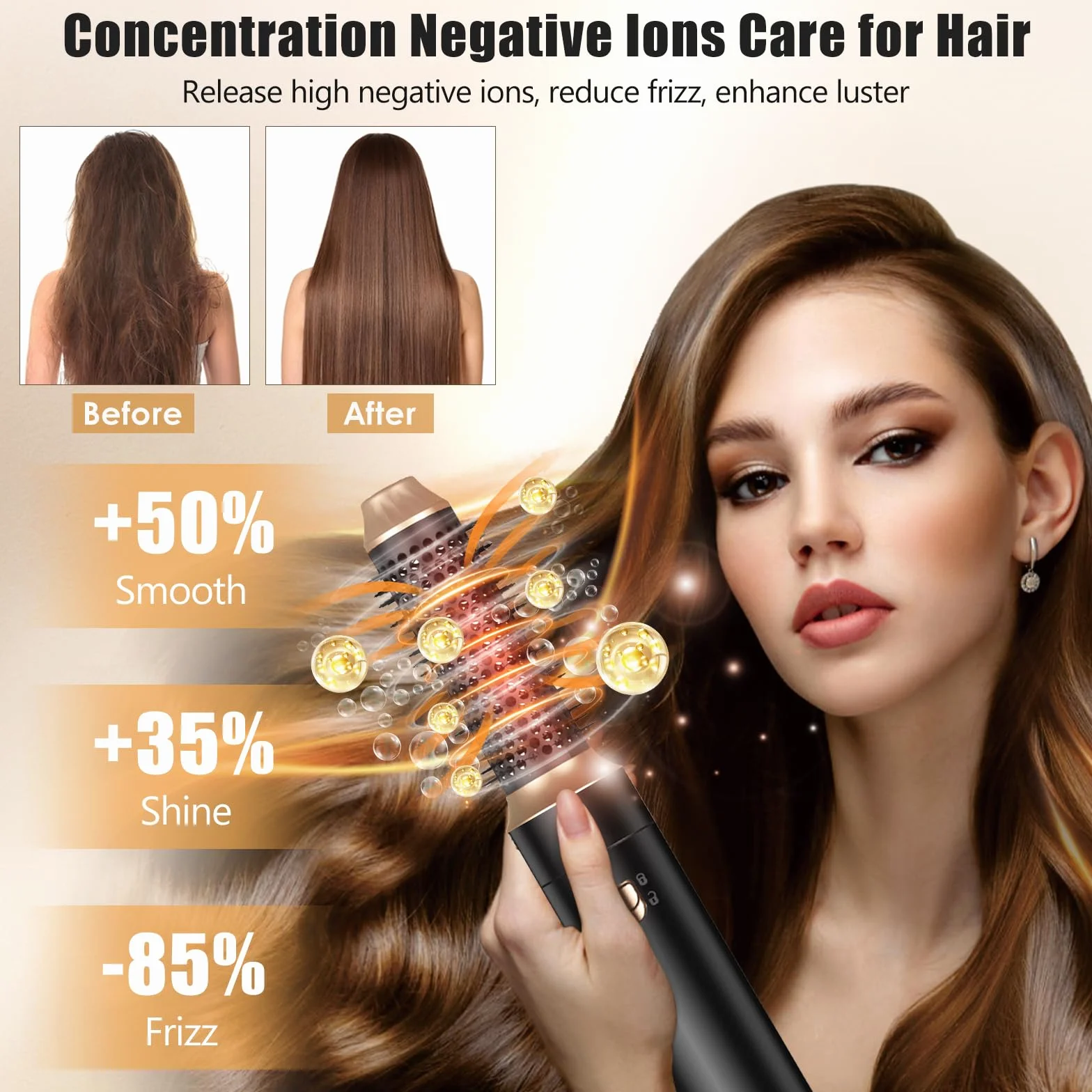 Cepillo Secador de Pelo 5 en 1 1000W Air Styler Multifunción con Ionizador, 3 Temperaturas, Alisa y Seca