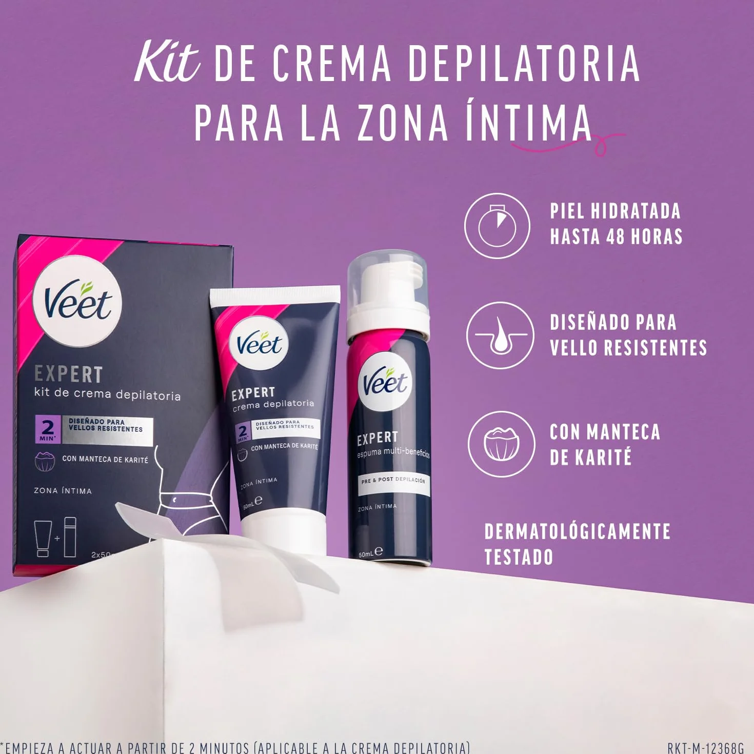 Veet Expert Kit Depilación Zonas Íntimas Crema Depilatoria Mujer 50ml Espuma Multi-Beneficios 50ml