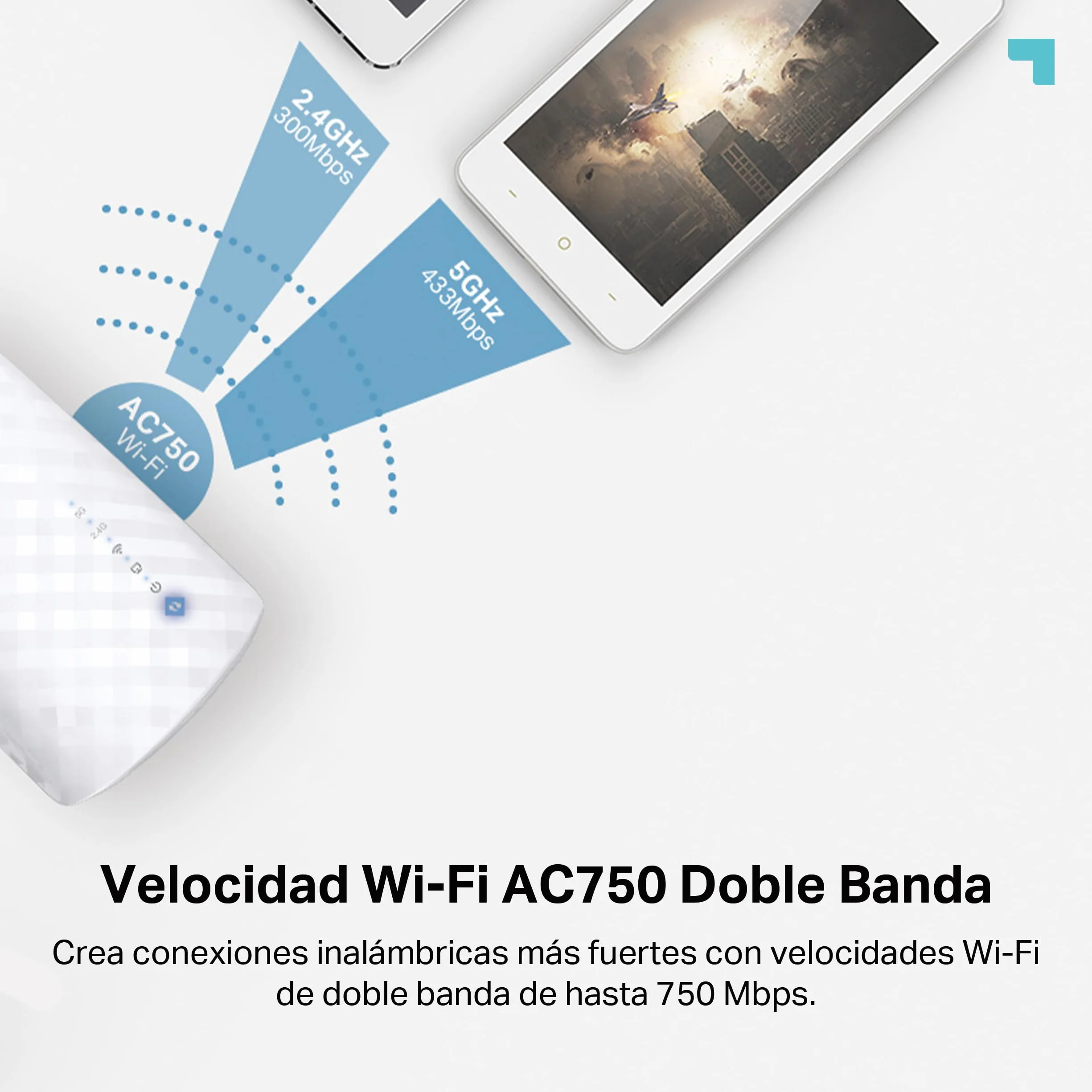 TP-Link RE190 AC750 Amplificador Señal WiFi 433Mbps 5GHz 300Mbps 2.4GHz EU Enchufe WPS