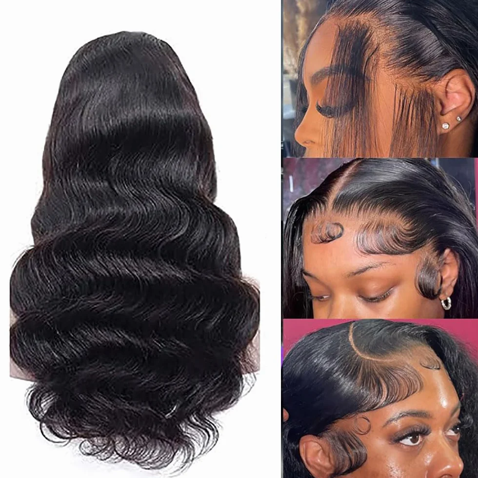 Pelucas Cabello Humano Body Wave Glueless Wig 4x1 Lace Natural Hairline 34 Inch Black