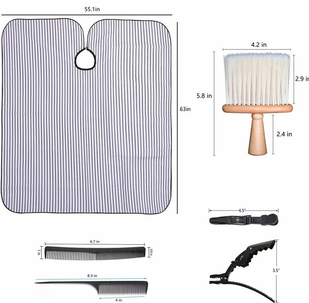 ANGELWORLD - Capa de peluquería profesional con clip de metal ajustable, cierre a presión, capa de corte de pelo, capa de peluquería de 63 x 55 pulgadas, cepillo para el cuello, peine para el pelo