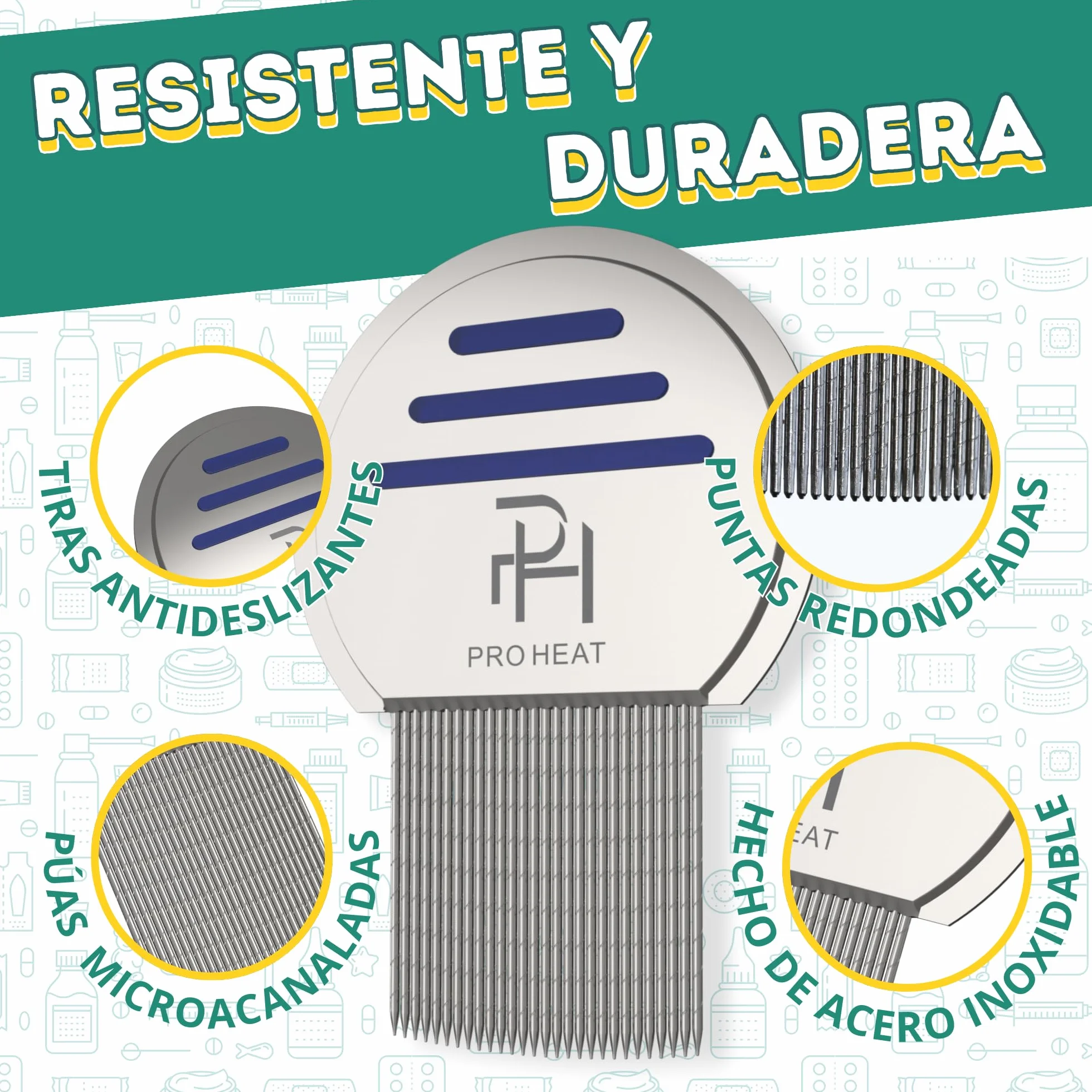Ph Pro Heat Liendrera Profesional Antipiojos Infantil - Peine para Eliminar Piojos y Liendres