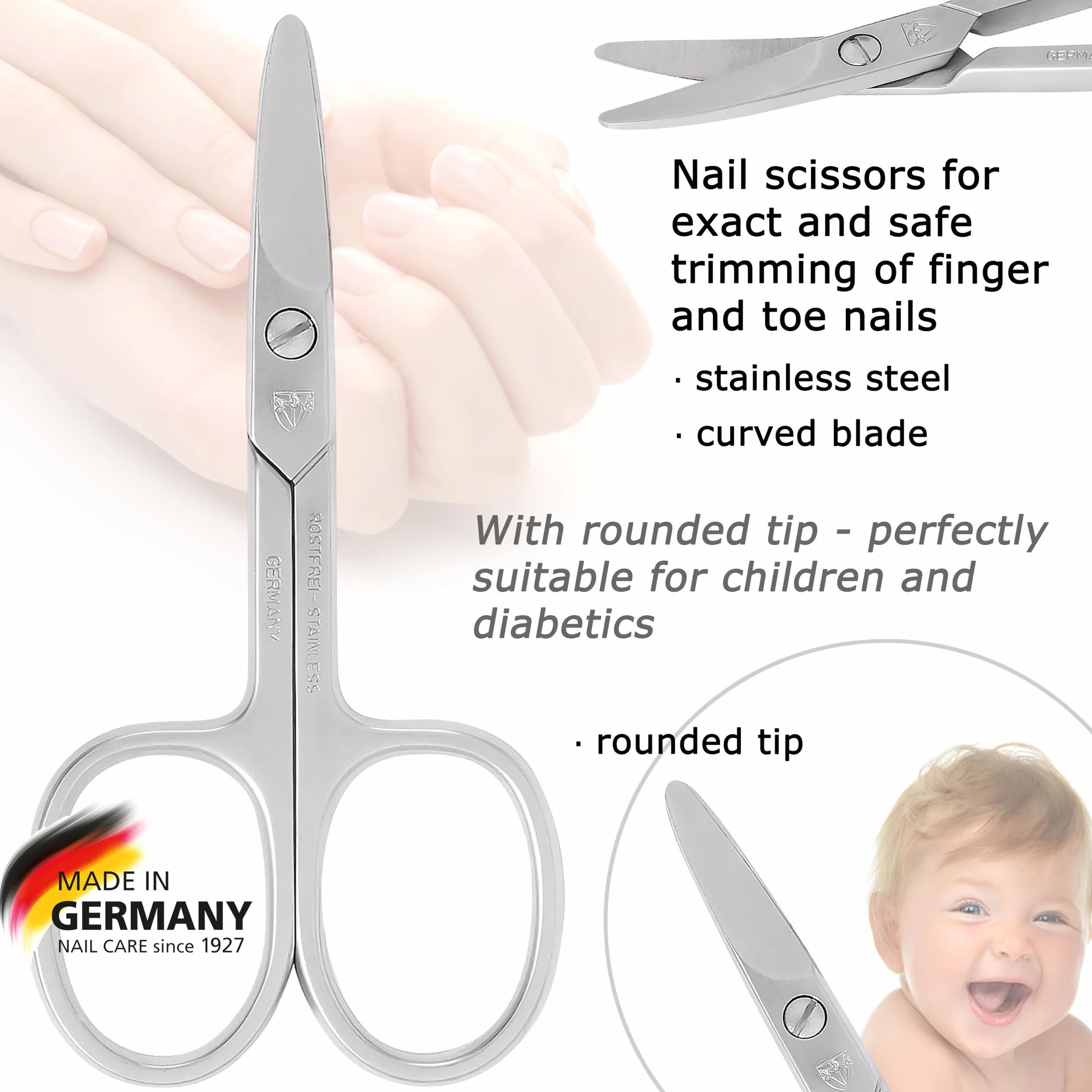 Tres Espadas Tijeras manicura curvas acero inoxidable Made in Germany