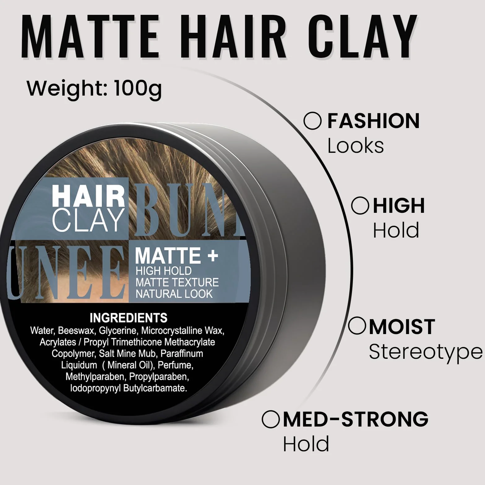Arcilla para el Cabello para Hombres, Matte Clay Cera Pelo Hombre, Pasta de Peinado Mate, Pomada Fijación Media Alta con Acabado Mate