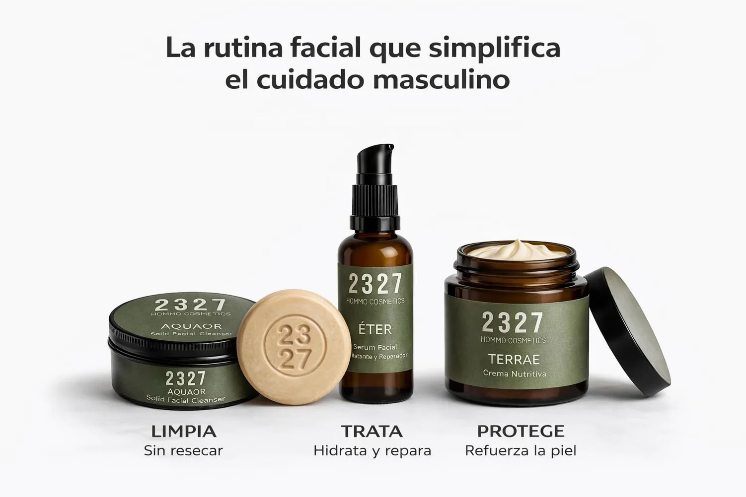 Kit Cuidado Facial Hombre | Rutina Facial Botánica 3 Pasos | Limpiador Facial + Sérum y Crema con Ácido Hialurónico | Hidratación Profunda y Sin Brillos | ELEMENTVM | 2327