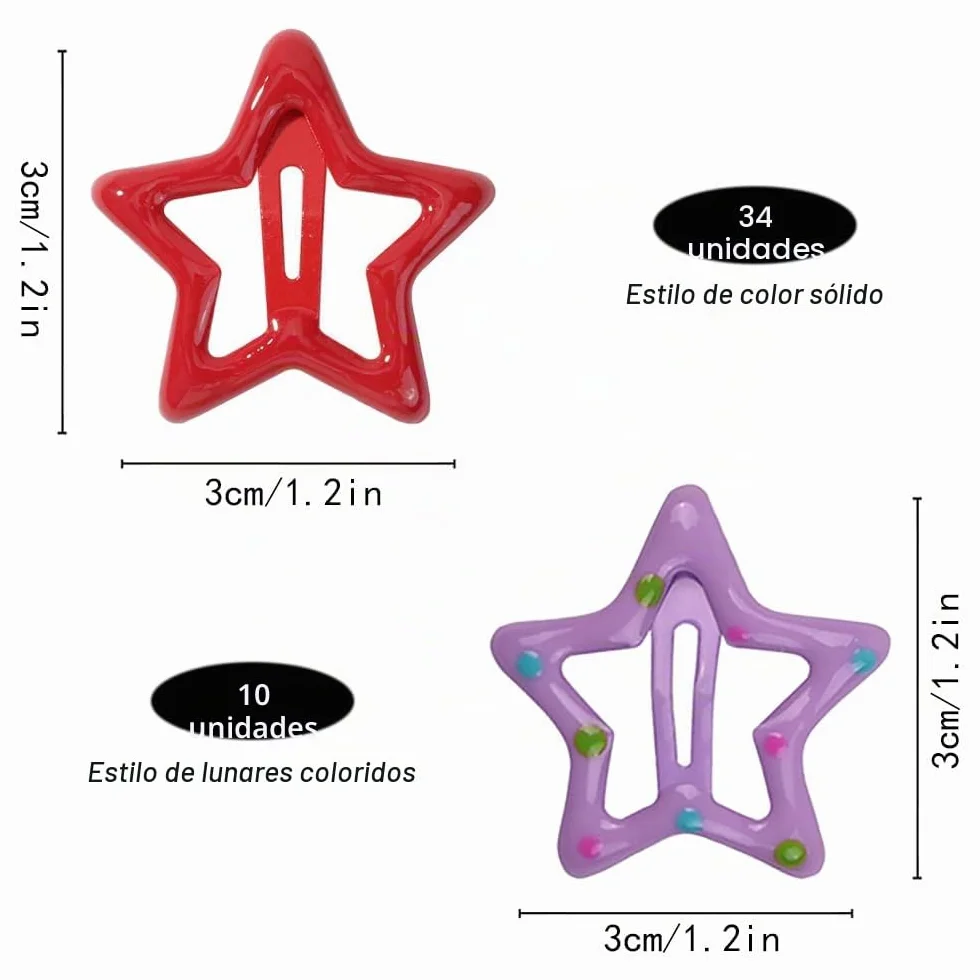 Pinzas para el Pelo de Estrella, 44 Piezas, Metal Antideslizantes, Horquillas para Niñas y Mujeres
