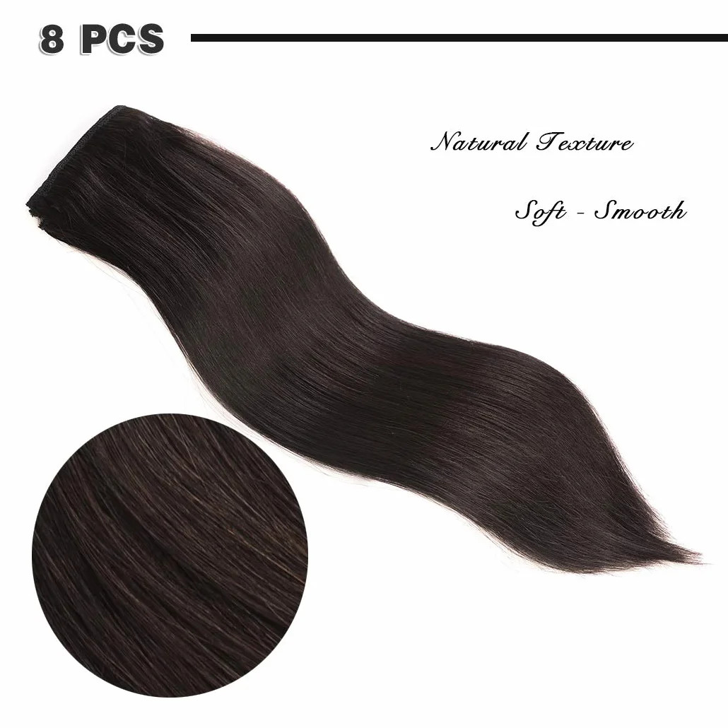 Extensiones de cabello humano Remy de 14 pulgadas con clip, color negro para mujer, corto, sedoso, recto, 8 piezas, 20 clips, extensiones de cabello humano real (14 pulgadas, 100 g, negro natural #1B)