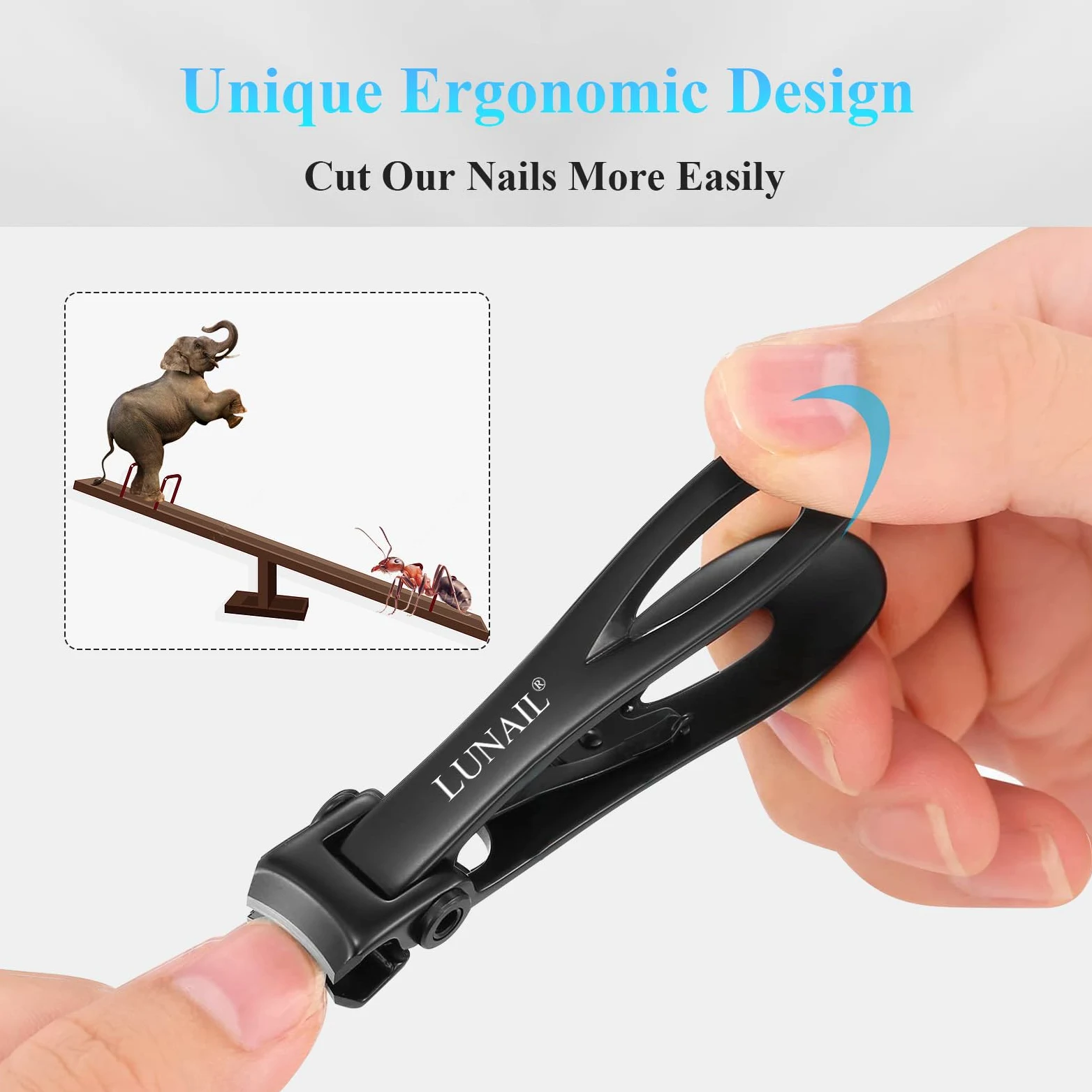 LUNAIL Cortaúñas de apertura de mandíbula de 16 mm de ancho para uñas gruesas y duras y uñas encarnadas, cortaúñas de dedo para hombres y mujeres, personas mayores y adultos.