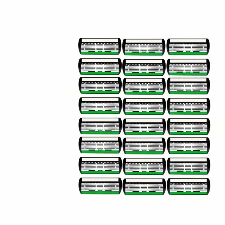 Maquinilla de afeitar de seguridad for hombres, cuchillas de afeitar de acero inoxidable de 6 capas, afeitadora Manual que reemplaza el cabezal cortador(24pcs)