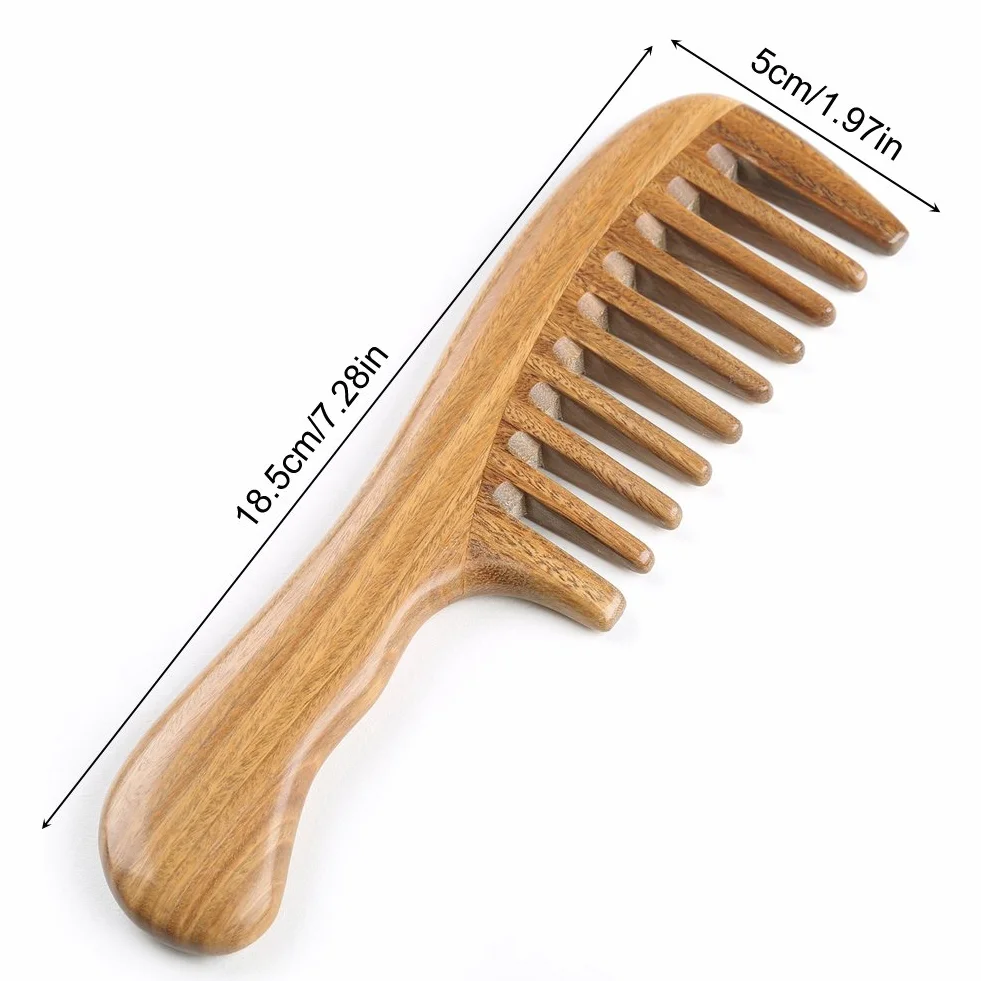 Peigne en Bois de Santal Vert Anti-Statique à Dents Larges 18,5cm