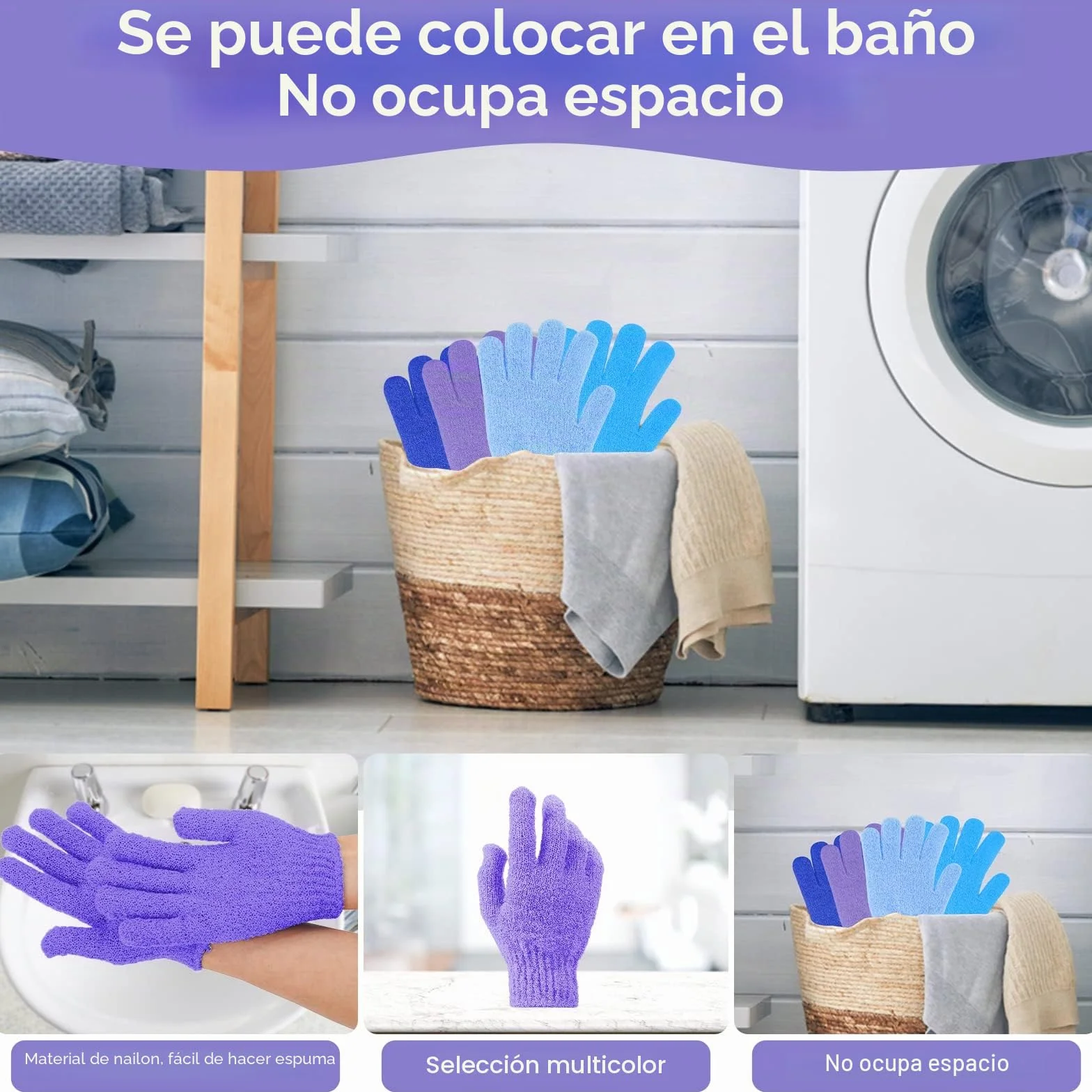 Sibba 4 Guantes Ducha Exfoliantes Doble Cara Baño Exfoliante Corporal Removedor Piel Muerta Manoplas Naturales
