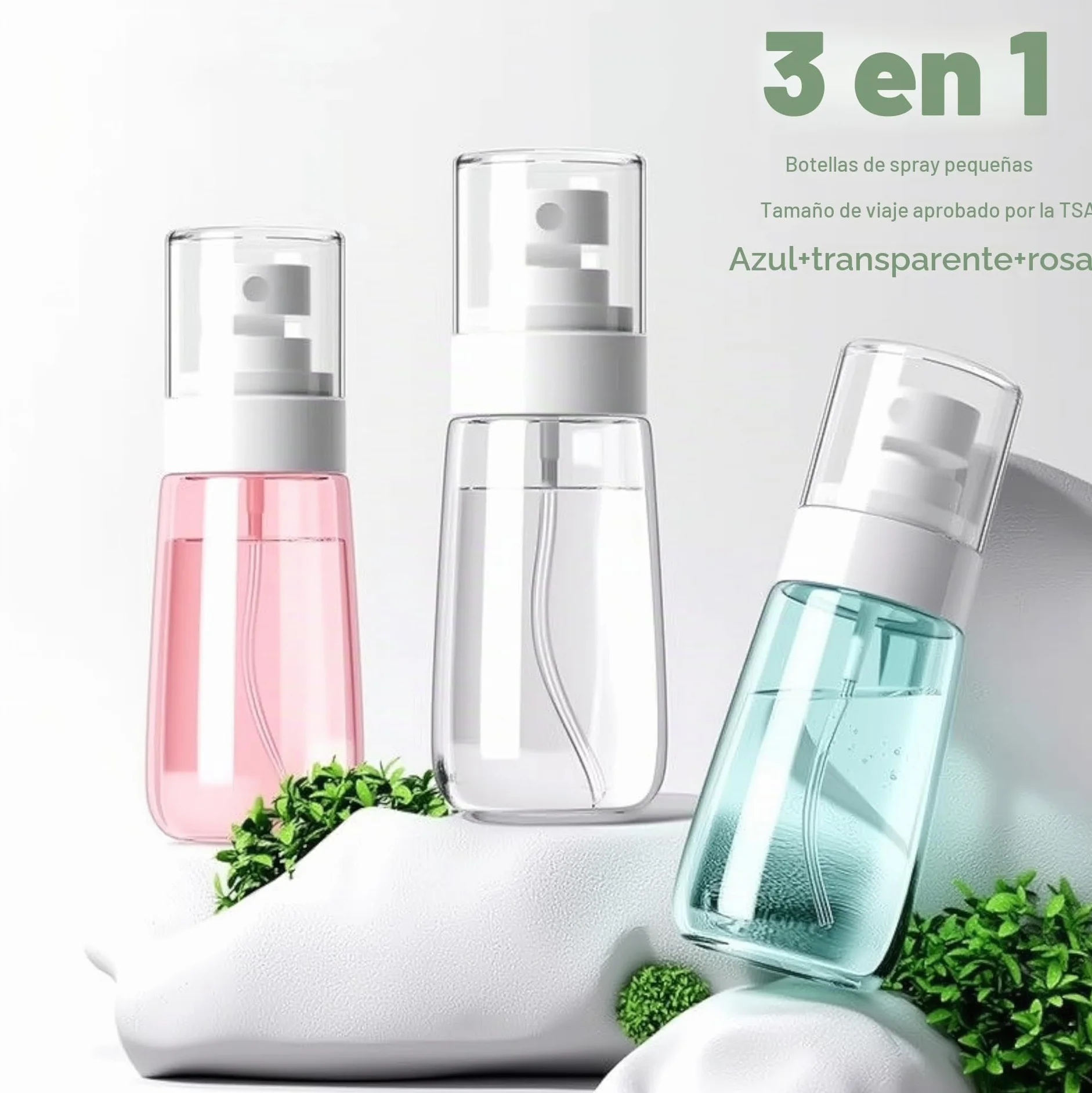 Spray pequeñas botellas de vapor reutilizables a prueba de fugas tamaño viaje TSA 60ml 3 unidades