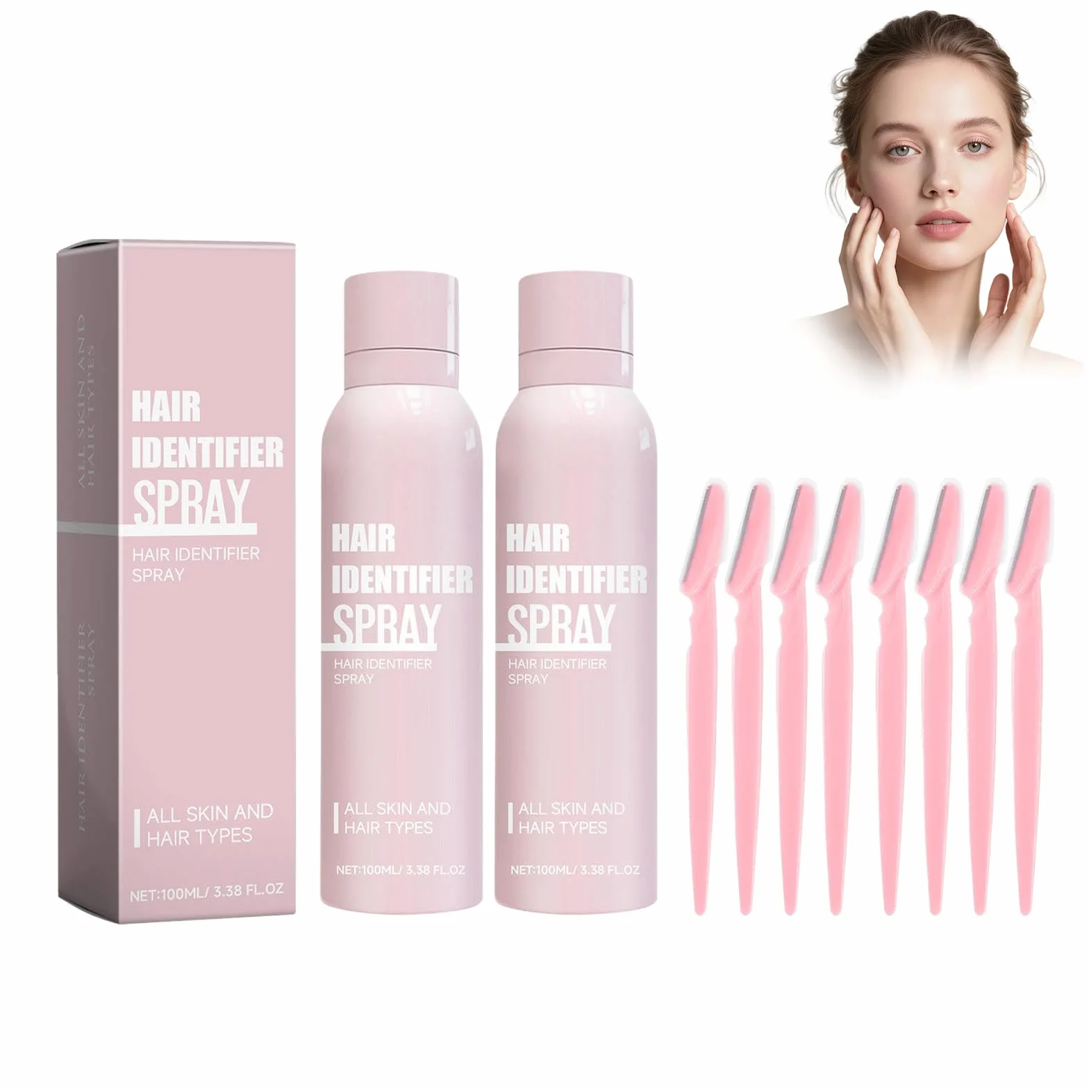 2PC Spray Identificador de Cabello para el Afeitado Facial 100ml, Hair Identifier Spray for Face, Facial Limpiador, facial identificador del cabello, Suave Para La Piel, para el Dermaplaning, 3-8