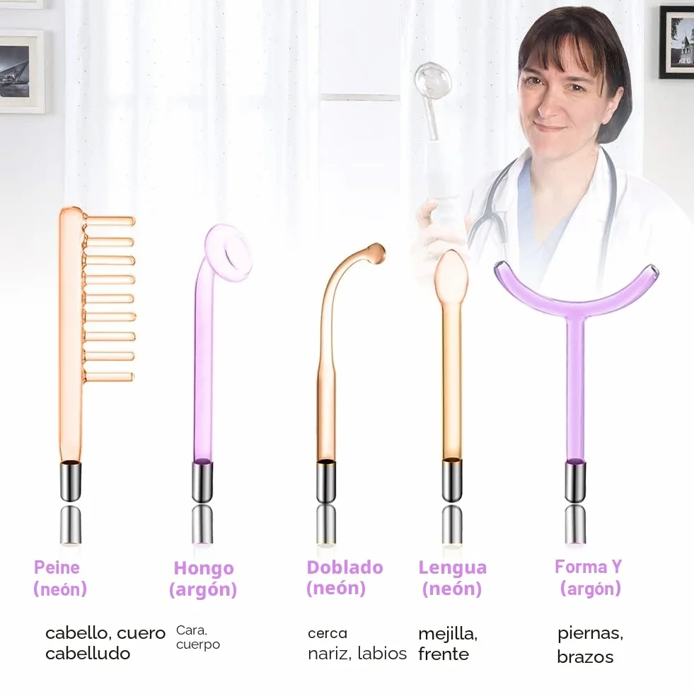 Alta Frecuencia Facial Aparato para Quitar Arrugas, Acné y Alopecia con 5 Electrodos