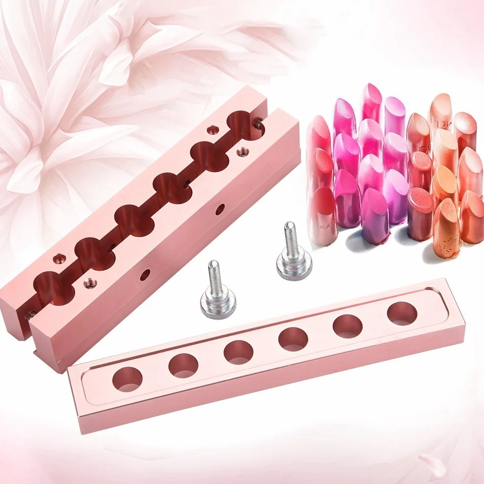 Molde de barra de labios DIY de aleación de aluminio, oro rosa, soporte para bálsamo labial, herramienta de doble uso (6 agujeros)