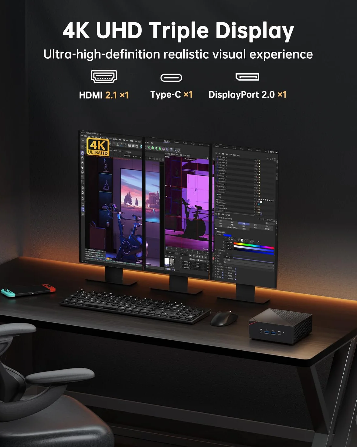 NiPoGi AM06PRO Mini PC Ryzen 5 7430U 16GB DDR4 512GB M.2 SSD 4K Triple Display WiFi 6 BT5.2 Dual LAN