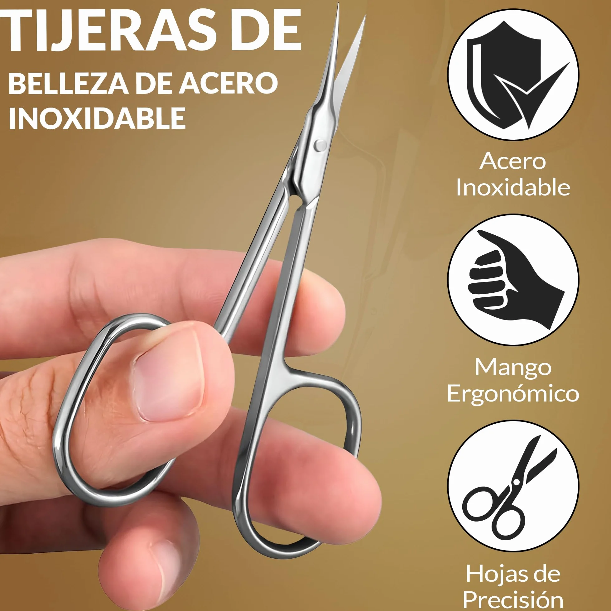 Tijeras Profesionales para Uñas, Tijera Curva Acero Inoxidable para Cutícula, Cejas, Vello Facial
