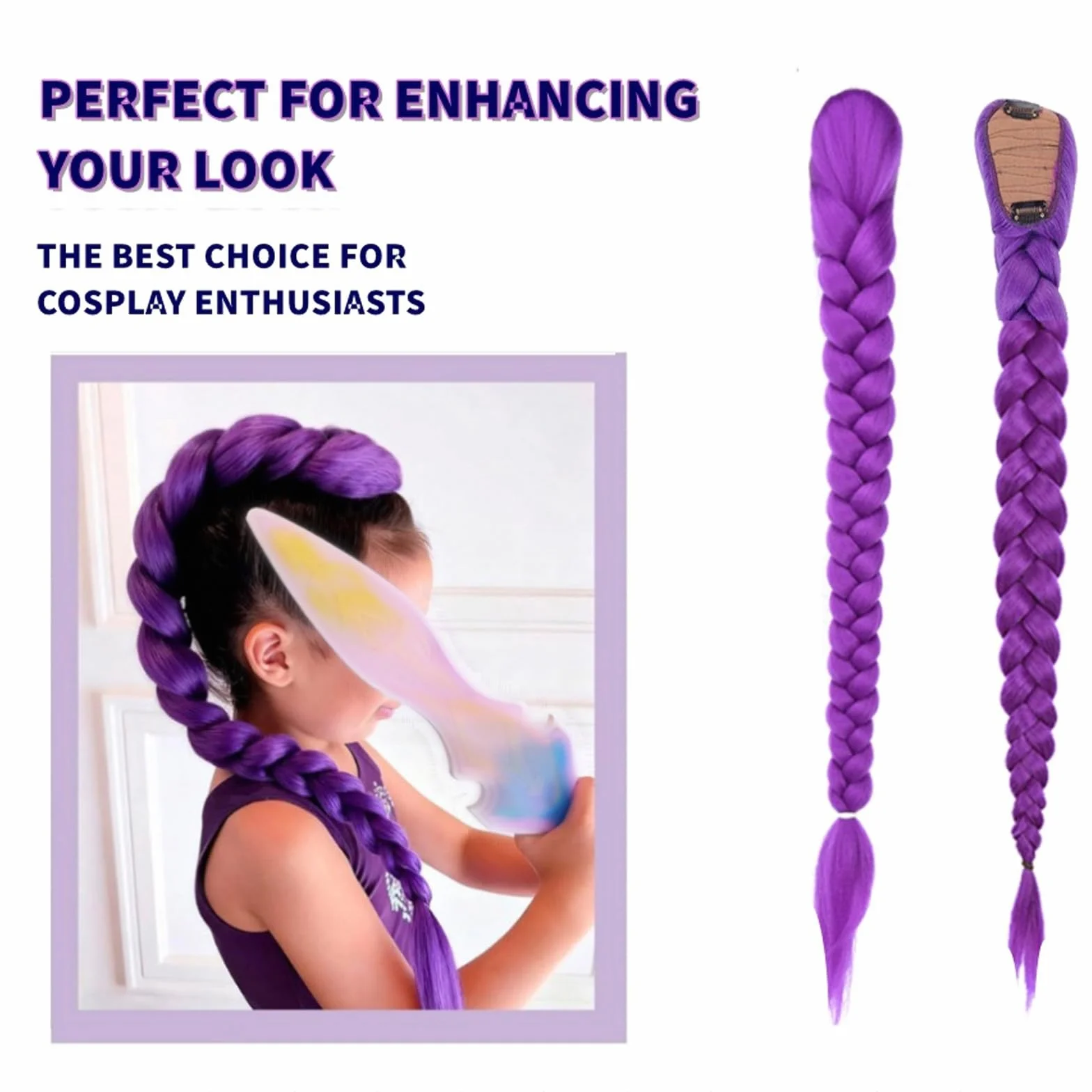 Peluca Trenzas Morada Para Mujer Niña, Extensiones Trenzas Moradas Cosplay Anime, Coleta Postiza Pelo Morada, Extensiones Clip Pelo, Pelucas Disfraz Halloween Carnaval Fiestas