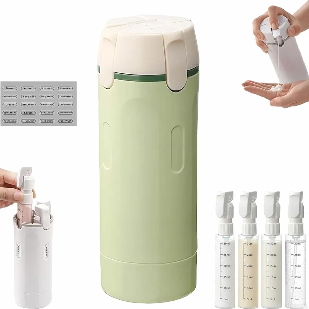 Set de botellas de viaje 4 en 1 rellenables a prueba de fugas para champú y loción
