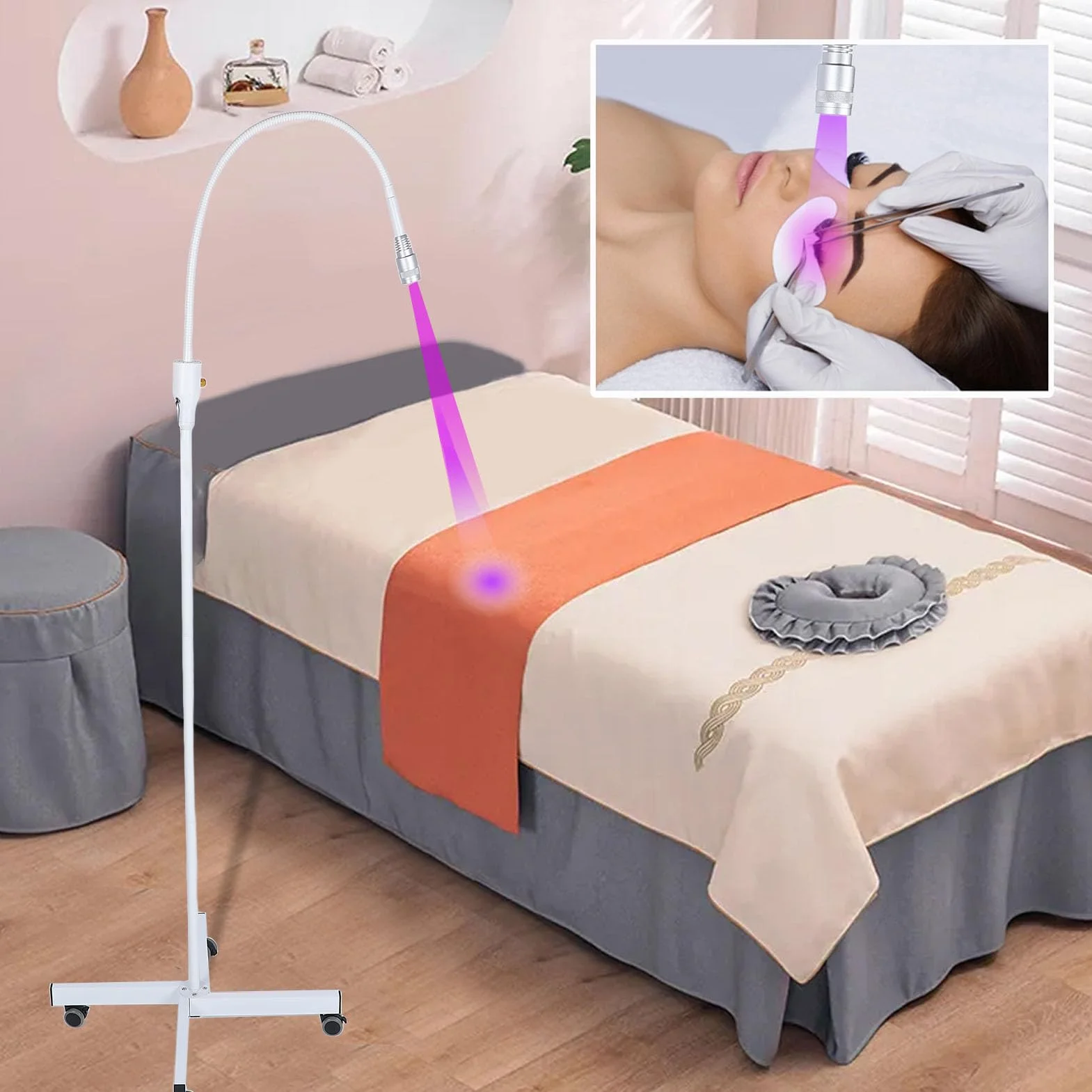 Lámpara de Extensión de Pestañas, Fácil de Mover de 100 a 240 V Pestañas La Lámpara LED Profesional LED Profesional con un Control de Pedal para el Pegamento Curativo (Enchufe de la UE 100-240V)