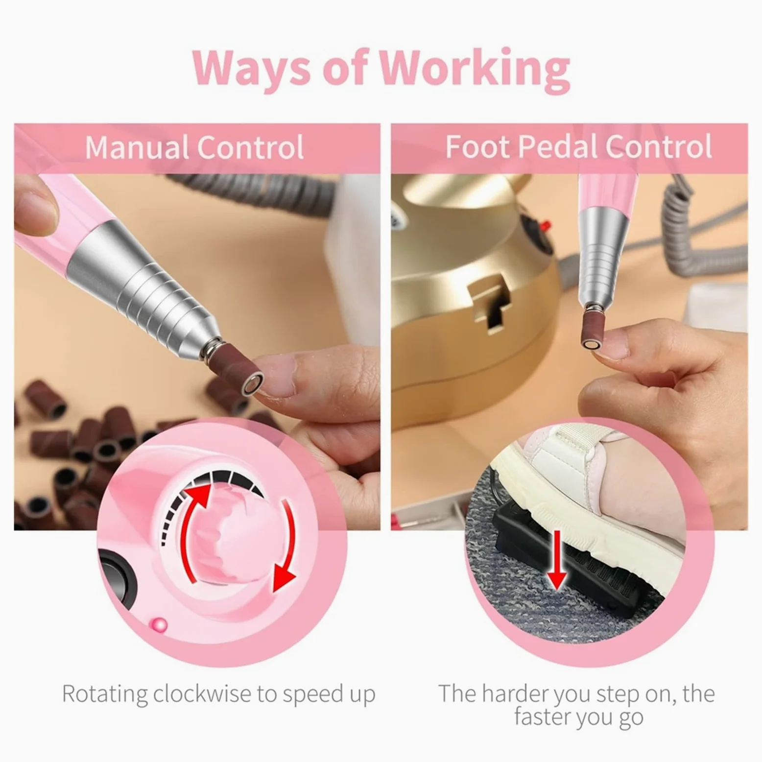 Torno para Uñas, Taladro de uñas de 30000RPM, taladro de uñas eléctrico, juegos de cortadores de fresado de manicura profesionales, lijadora quitaesmalte de Gel for lima de uñas