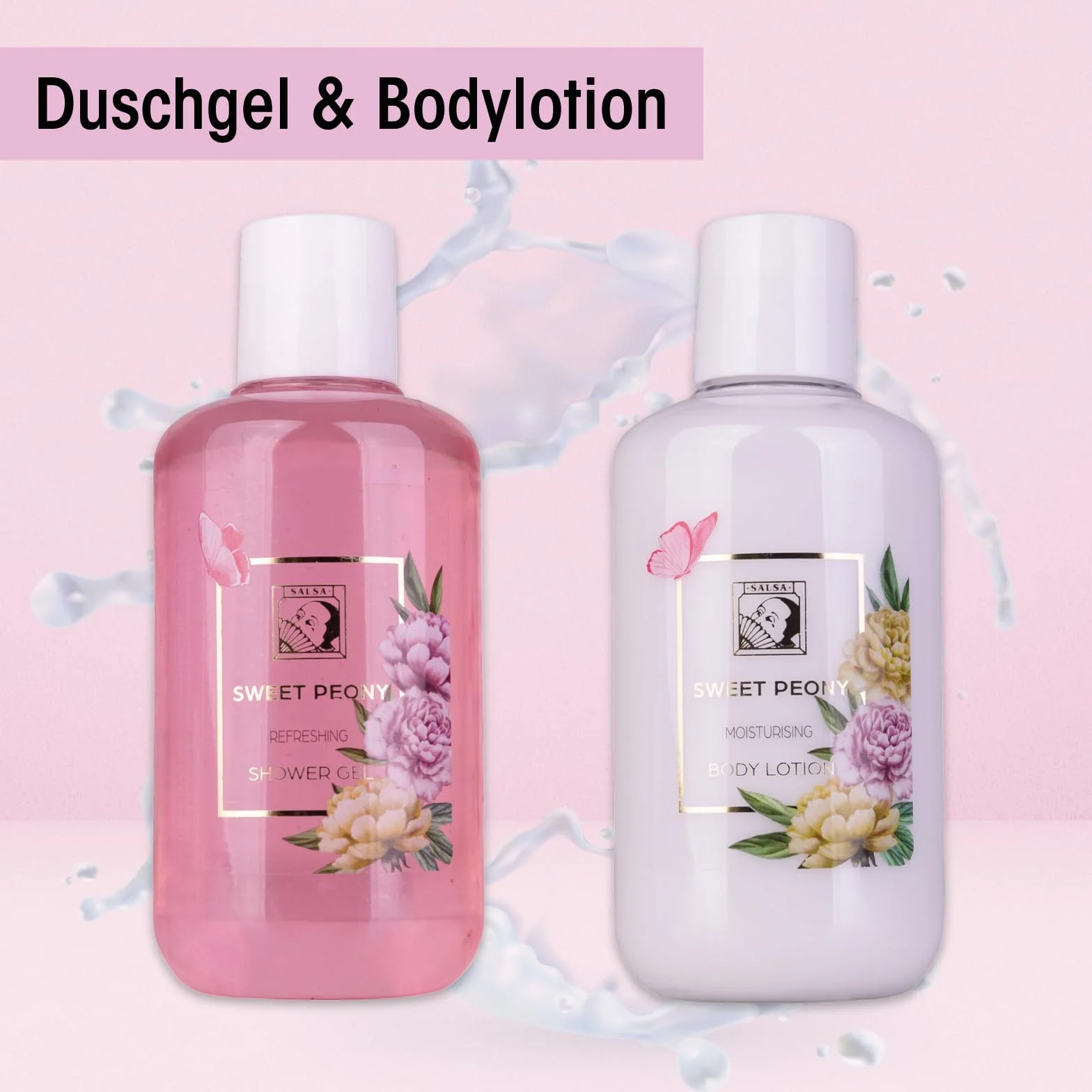 Accentra Set de Regalo SWEET PEONY 4 Piezas Gel de Ducha Loción Corporal Manteca Corporal Esponja