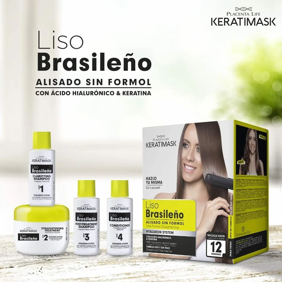 PLACENTA LIFE Be Natural Kit de Alisado Brasileño con Keratina, Alisado Profesional, Control del Frizz, Brillo Intenso
