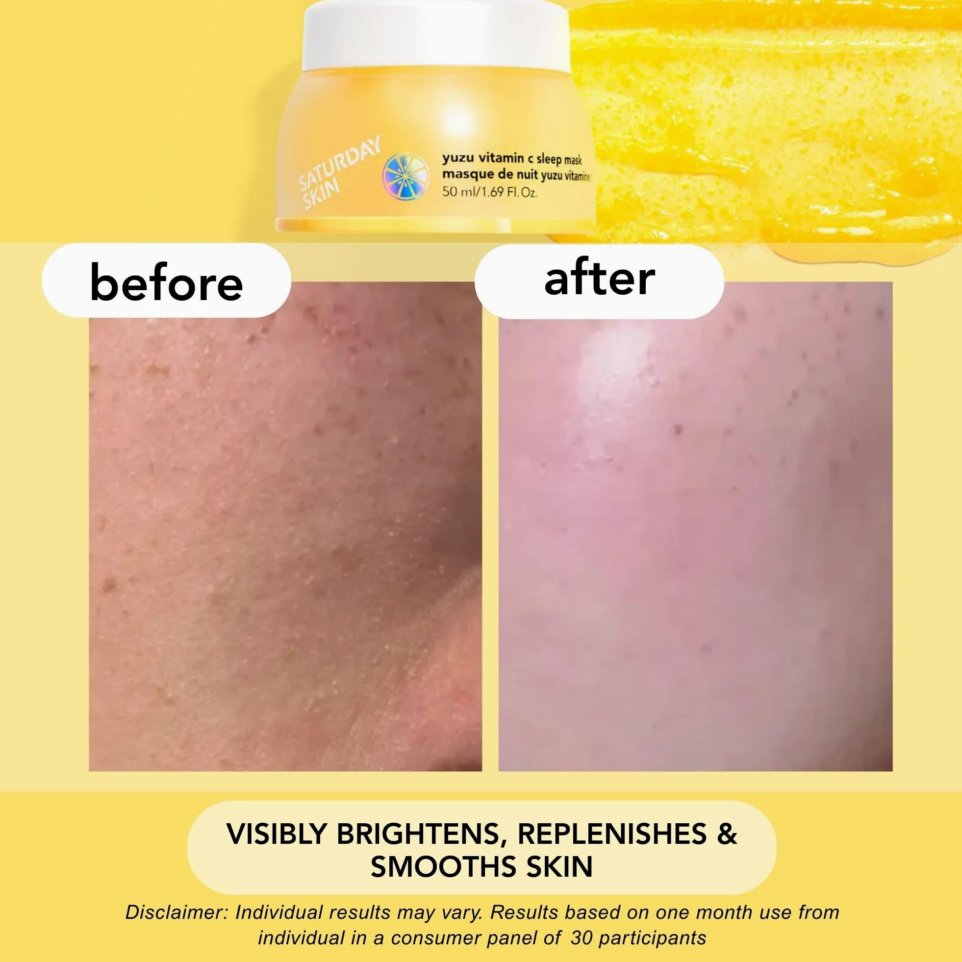 Saturday Skin Yuzu Vitamina C Sleep Rostro Mask Cuidado de la piel Retinol Niacinamide Rostro Hidratante Brightening Máscara para dormir durante la noche Mascarillas (1.69 Fl. Oz. (50ml))