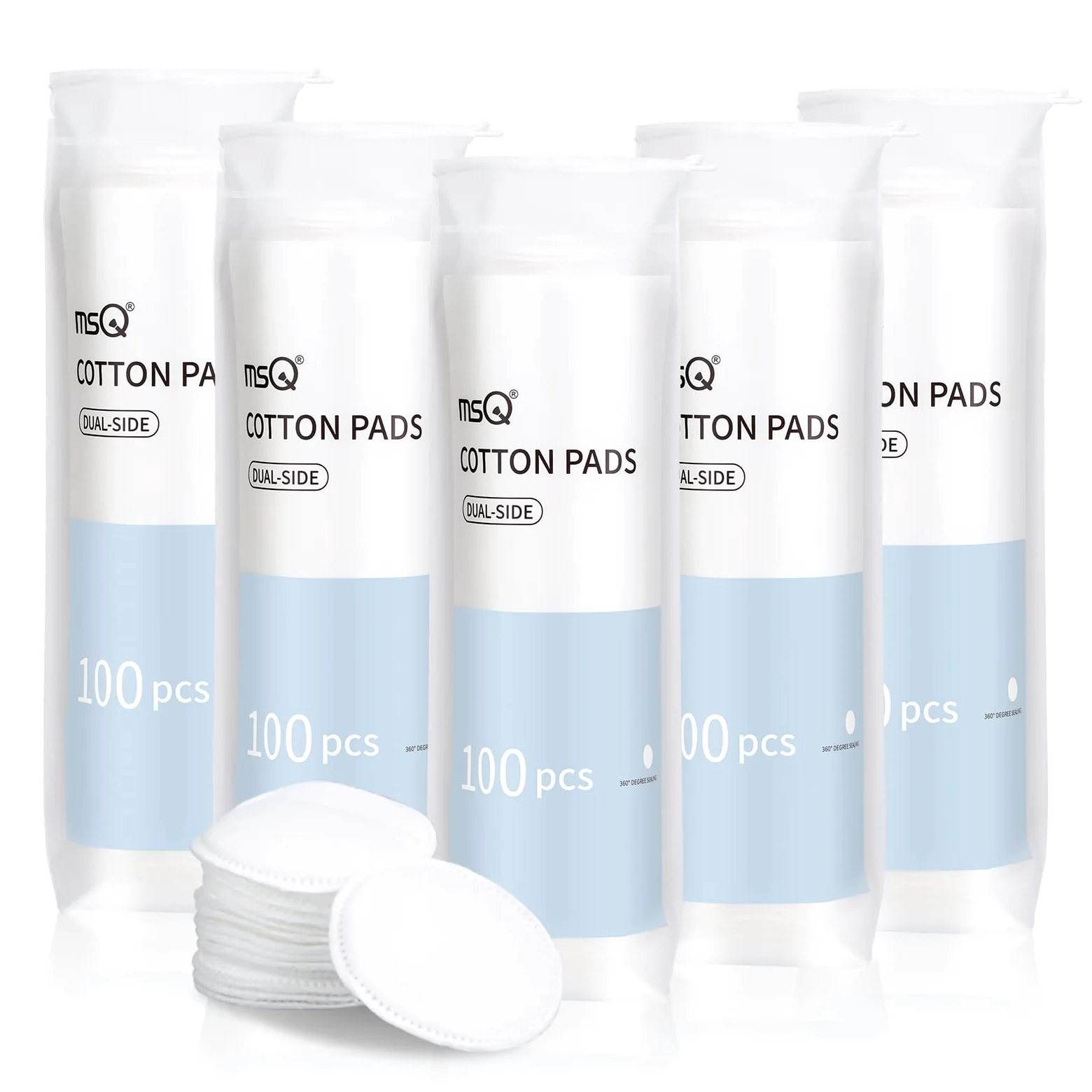 MSQ 500 almohadillas de algodón de algodón embalaje biodegradable | perfectas para el cuidado diario de la belleza de algodón hipoalergénicas