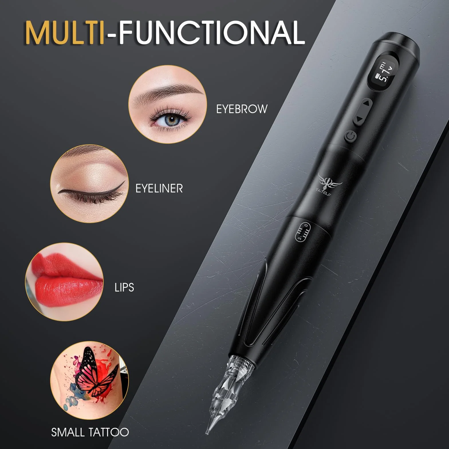 TATELF S20 Máquina de Microblading Inalámbrica – Rotulador Recargable con 10 Agujas – Kit para Cejas Ombre Powder Brows, Labios y Eyeliner Microshading