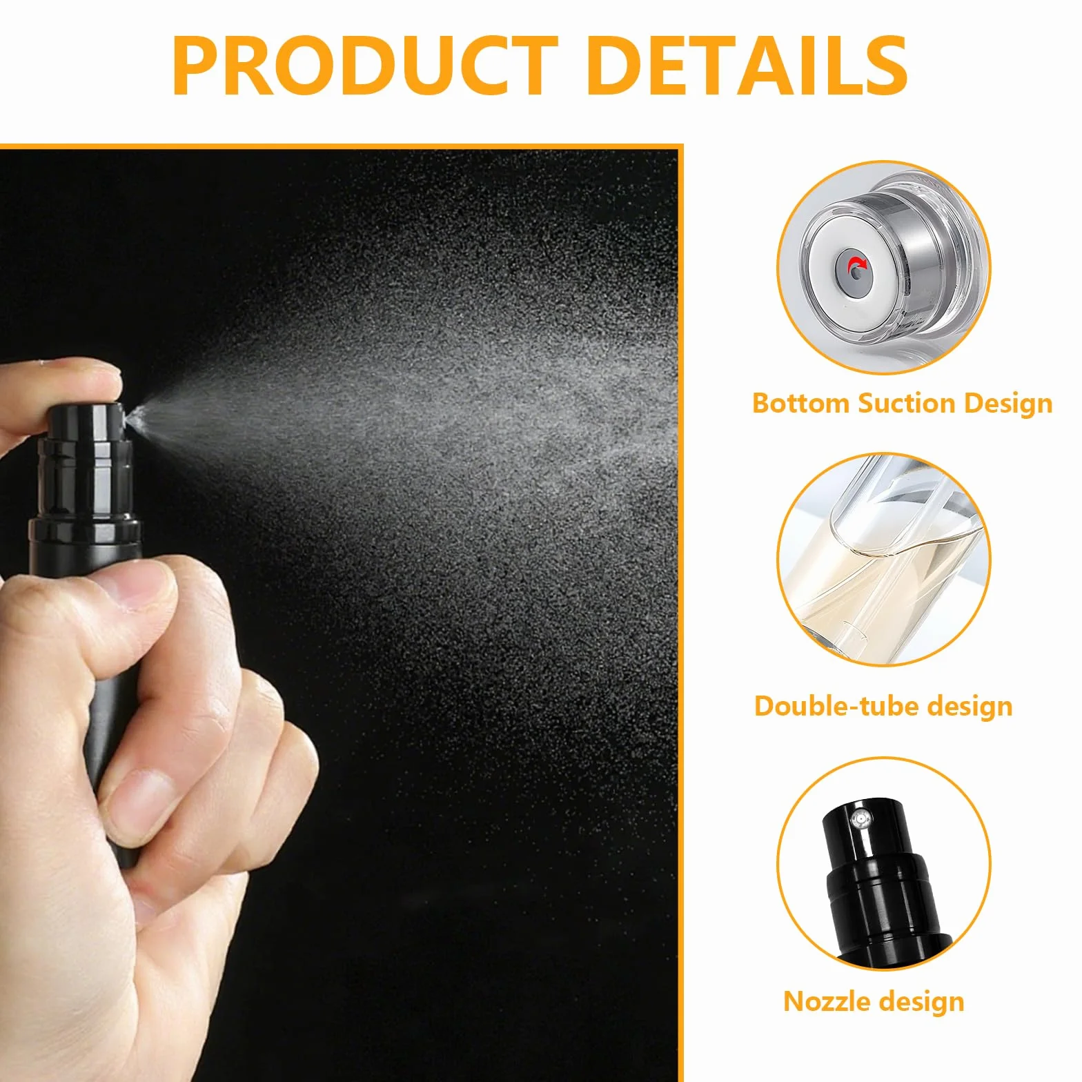 Atomizador Perfume Recargable 5ml sin Fugas, Mini Pulverizador Portátil para Viaje (Negro + Dorado)