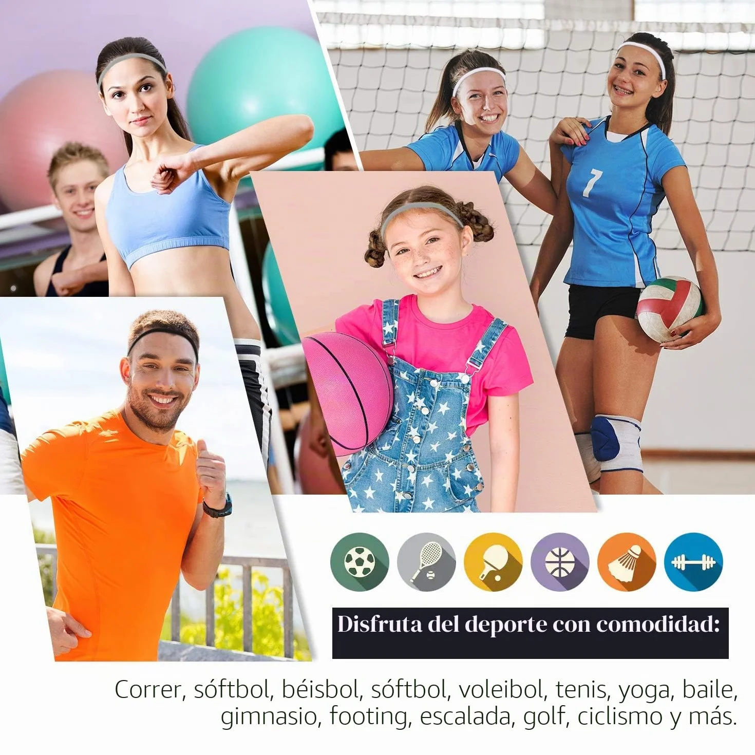Bandas elásticas deportivas antideslizantes gruesas para mujeres y hombres negro gris blanco
