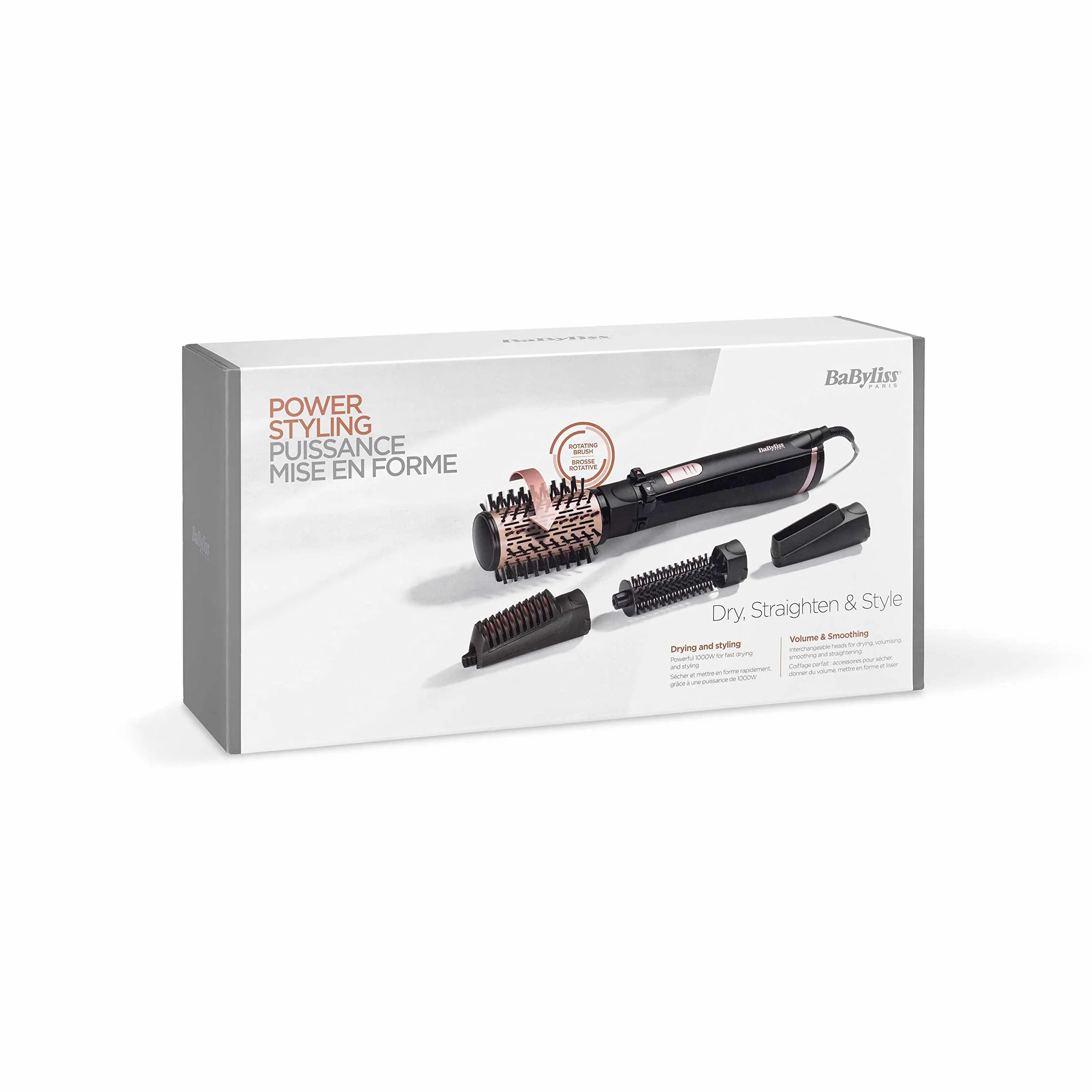 BaByliss AS200E Cepillo Rotatorio de Aire Styler Iónico con 4 Accesorios Secador Alisador Voluminizador Negro
