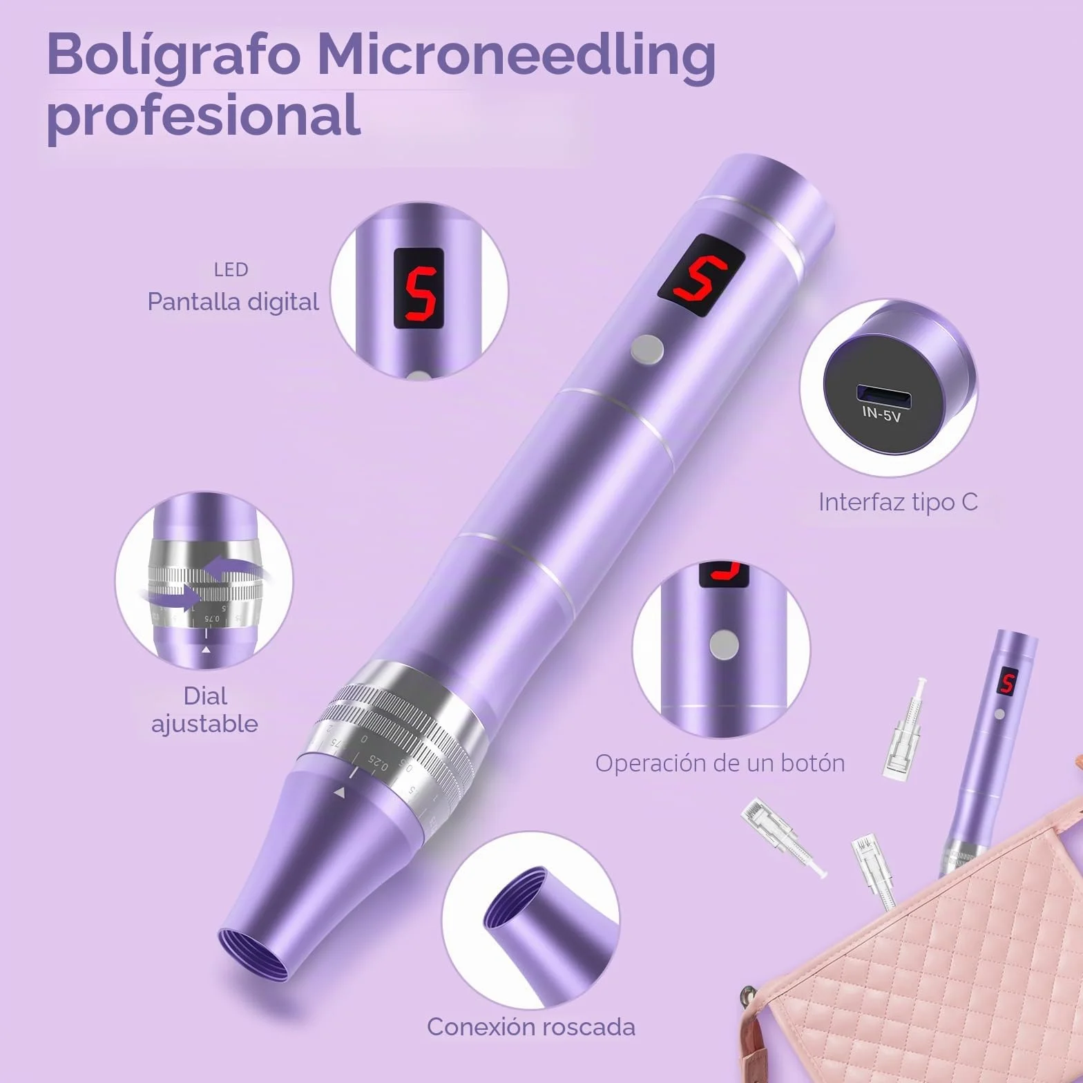 QUELLE E99 Dermapen Profesional,Microneedling Pen Inalámbrico con pantalla LCD y 5 Niveles de Velocidad incluye 16 Cartuchos de Repuesto Para el Cuidado de la Piel