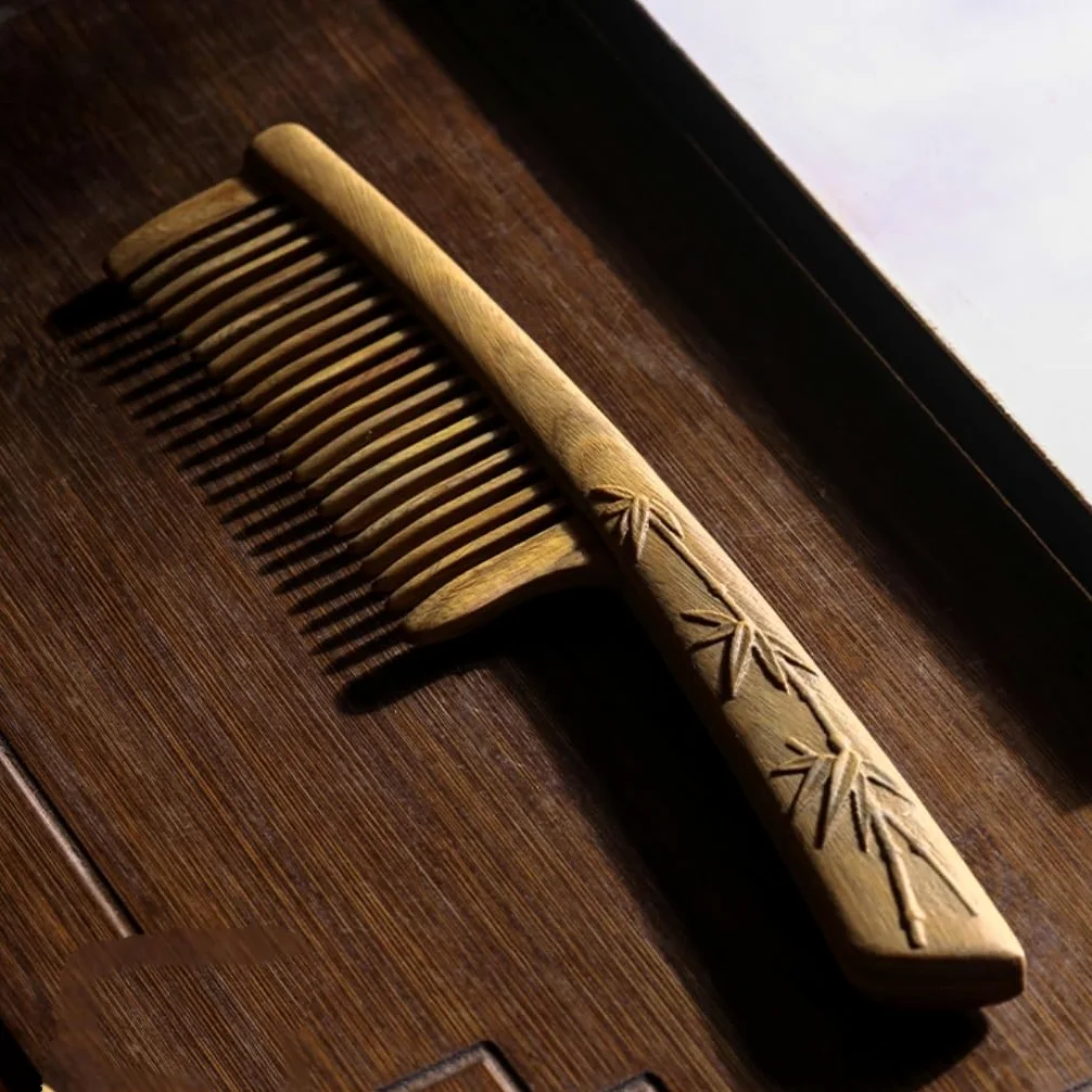 Peine Para Peinar Peine for el cabello tallado en madera maciza, peine for el cabello rizado, peine for peinar, adecuado for cabello largo, cabello rizado, cabello mojado, etc. Peine Para El Cabello(A