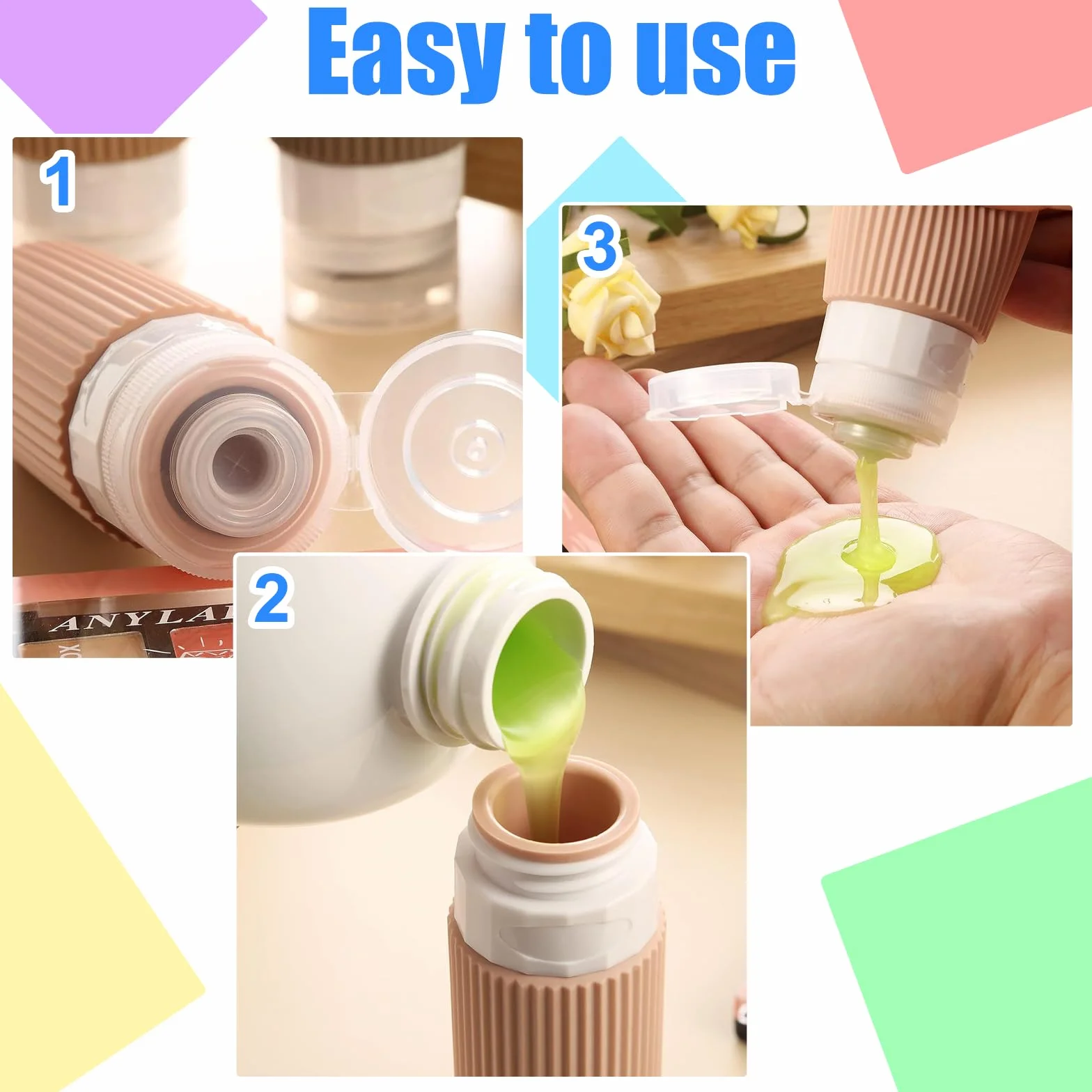 Botes Viaje Rellenables 60ml, Set de 4 Frascos Silicona para Avion, Travel Bottles