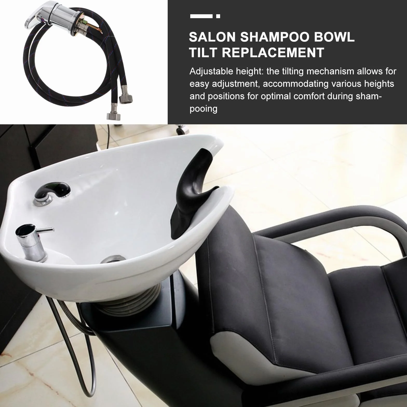 Mecanismo de Inclinación para Lavabo de Peluquería Ajuste Vertical Negro Goma y Plástico